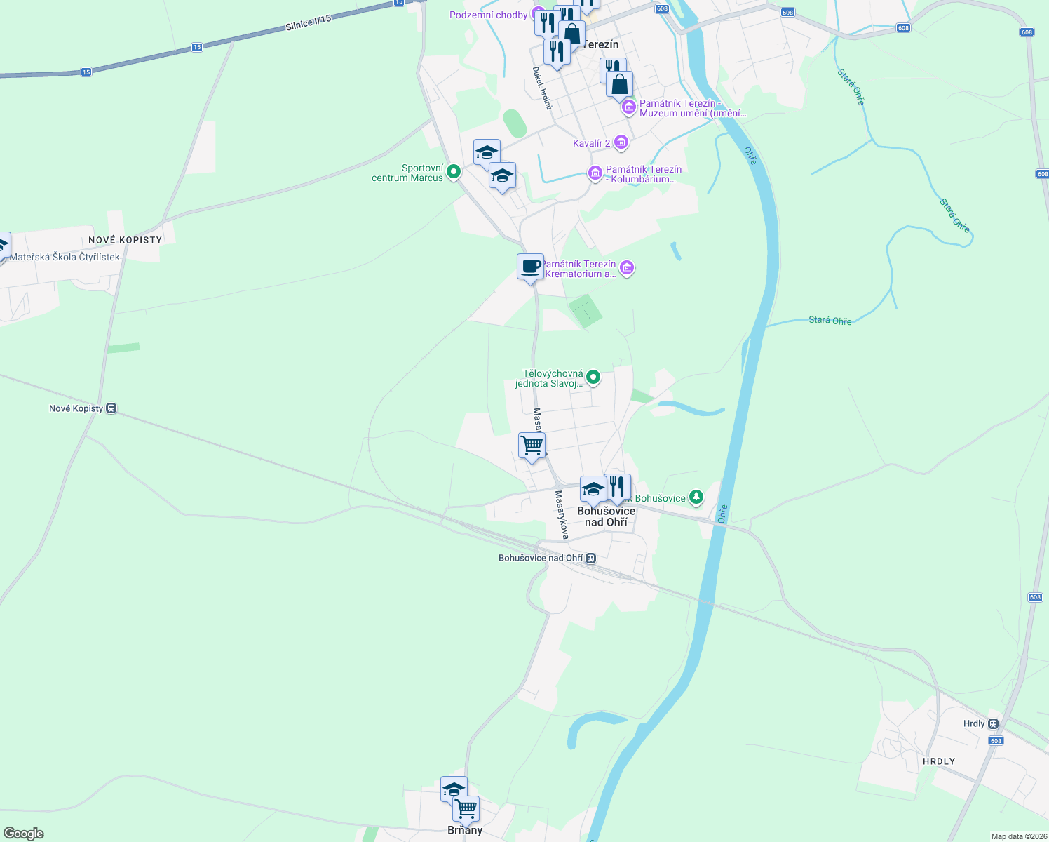 map of restaurants, bars, coffee shops, grocery stores, and more near in Litoměřice