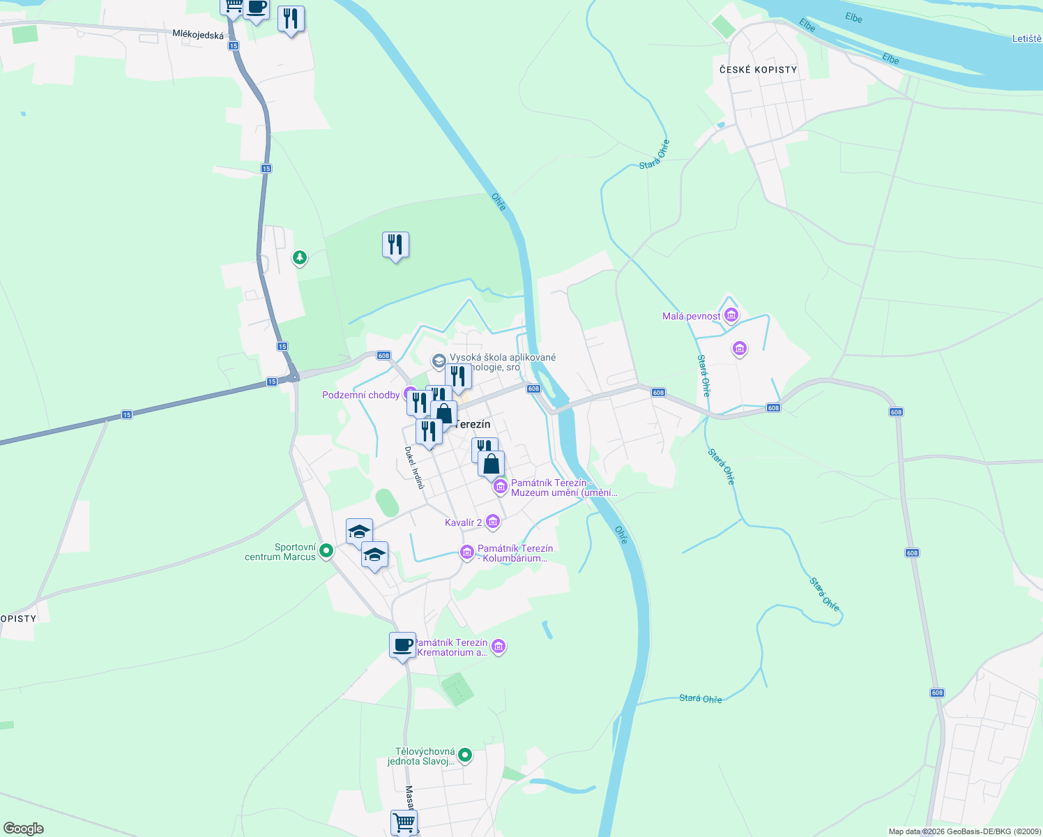 map of restaurants, bars, coffee shops, grocery stores, and more near in Litoměřice