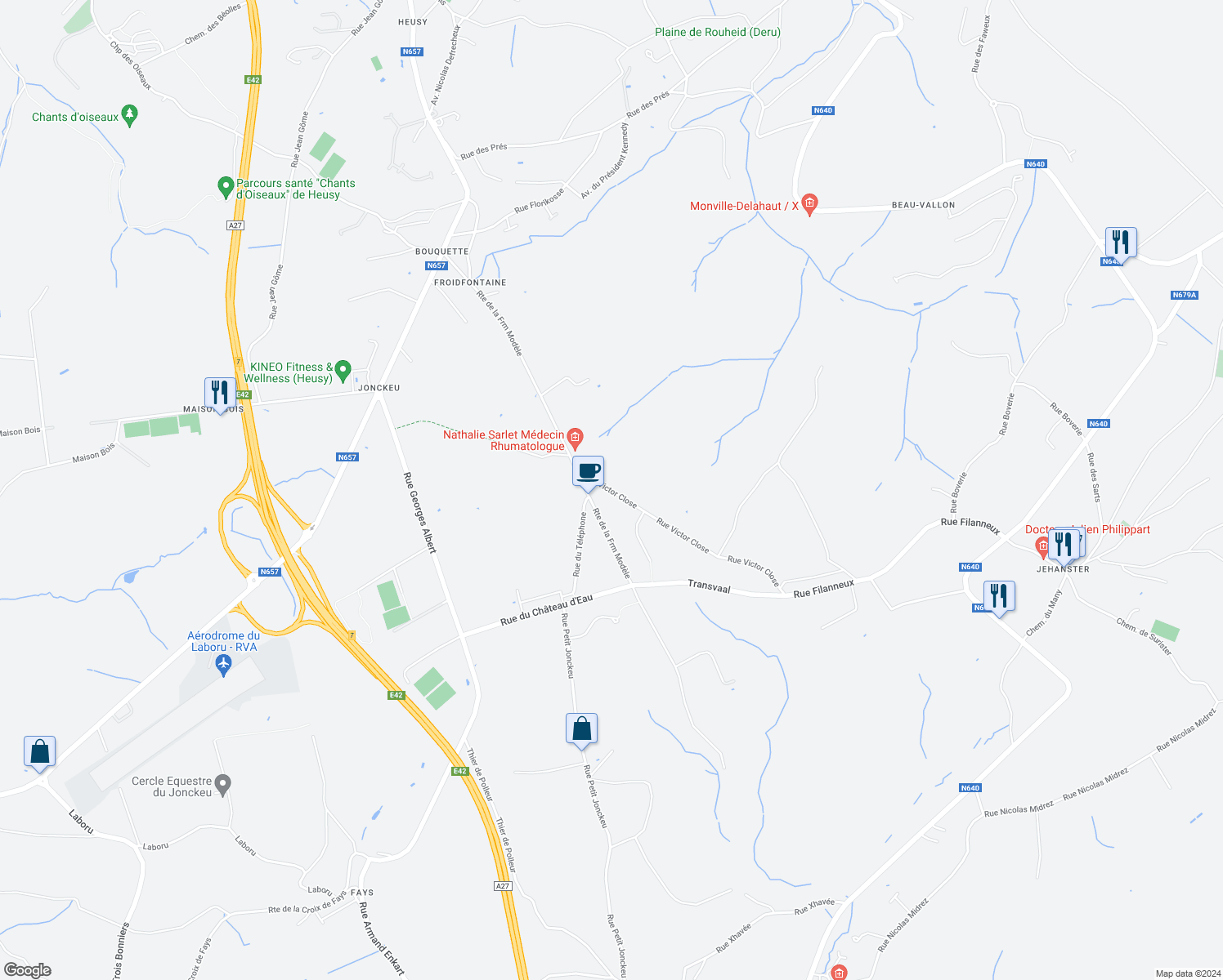map of restaurants, bars, coffee shops, grocery stores, and more near 81 Rue Victor Close in Verviers