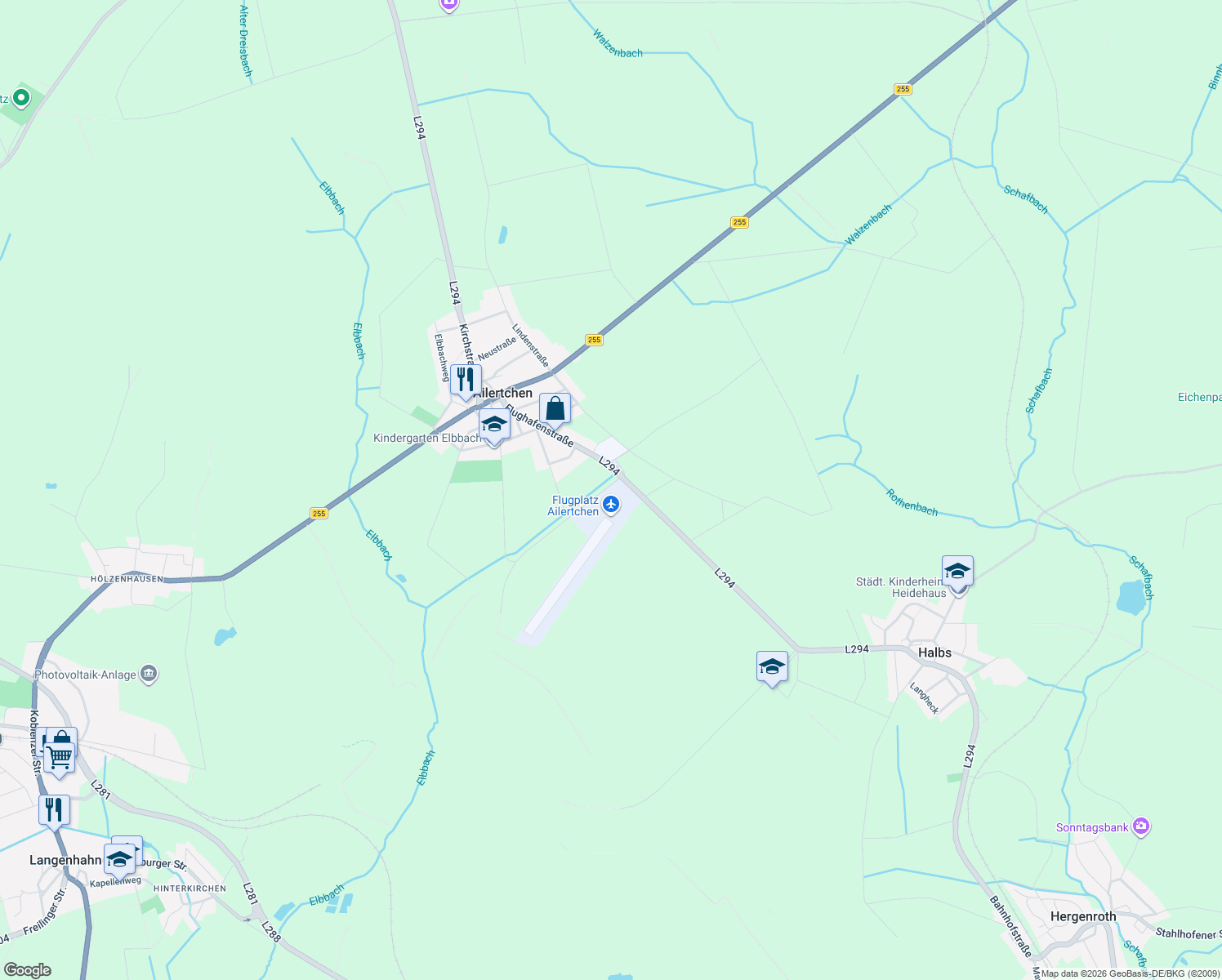 map of restaurants, bars, coffee shops, grocery stores, and more near 30 Flughafenstraße in Ailertchen