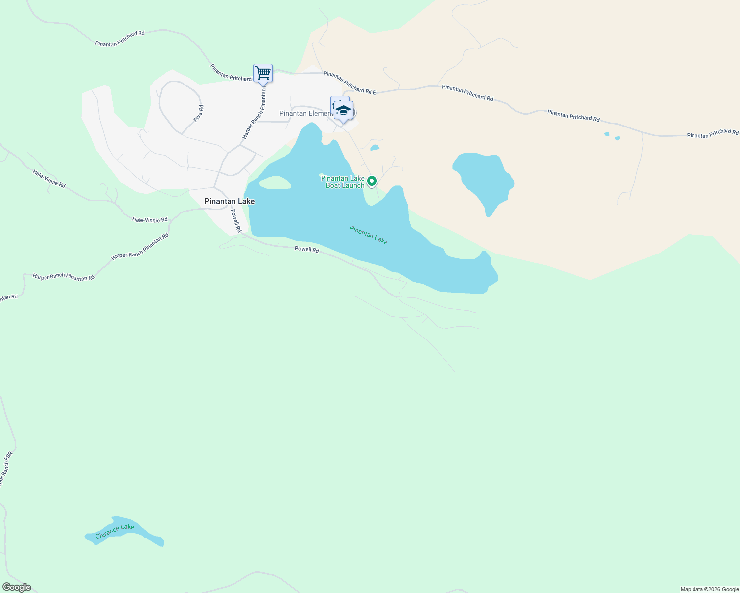 map of restaurants, bars, coffee shops, grocery stores, and more near 2270 McTavish Road in Pinantan Lake
