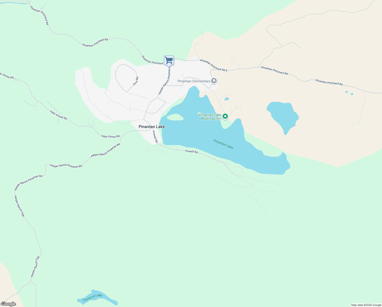 map of restaurants, bars, coffee shops, grocery stores, and more near 3154 Powell Road in Pinantan Lake