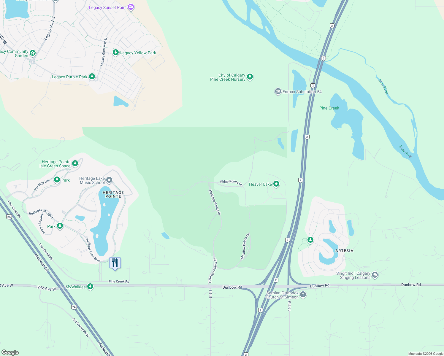 map of restaurants, bars, coffee shops, grocery stores, and more near 33 Ridge Pointe Drive in De Winton