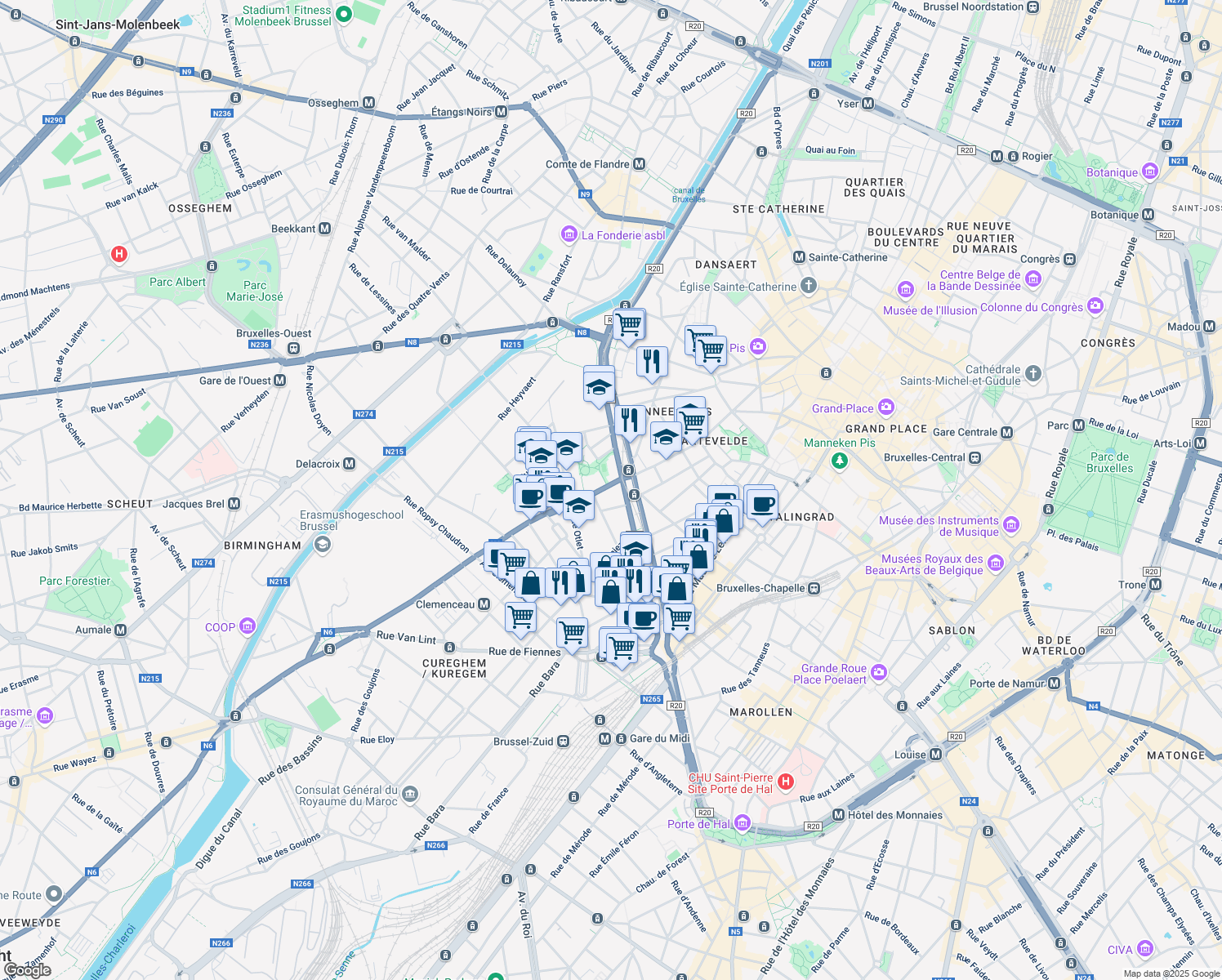 map of restaurants, bars, coffee shops, grocery stores, and more near 10 Chaussée de Mons in Anderlecht