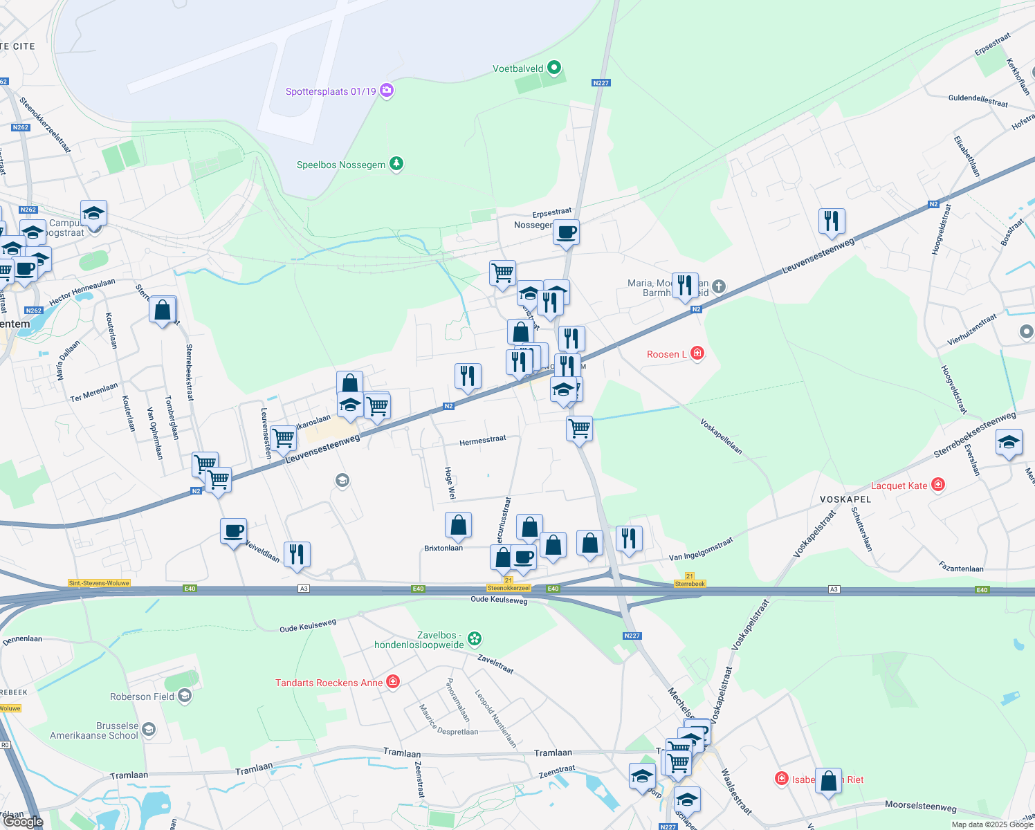 map of restaurants, bars, coffee shops, grocery stores, and more near 11 Mercuriusstraat in Zaventem