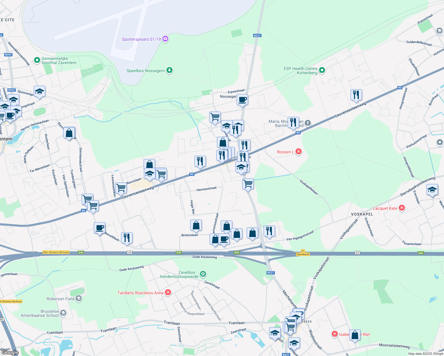map of restaurants, bars, coffee shops, grocery stores, and more near 11 Mercuriusstraat in Zaventem