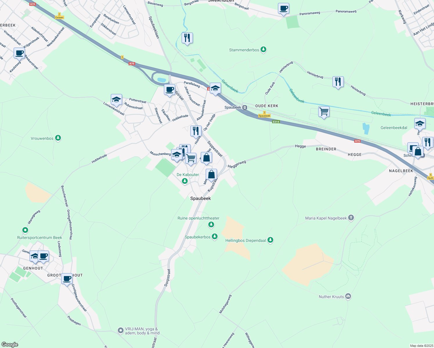 map of restaurants, bars, coffee shops, grocery stores, and more near 24 Kupstraat in Spaubeek