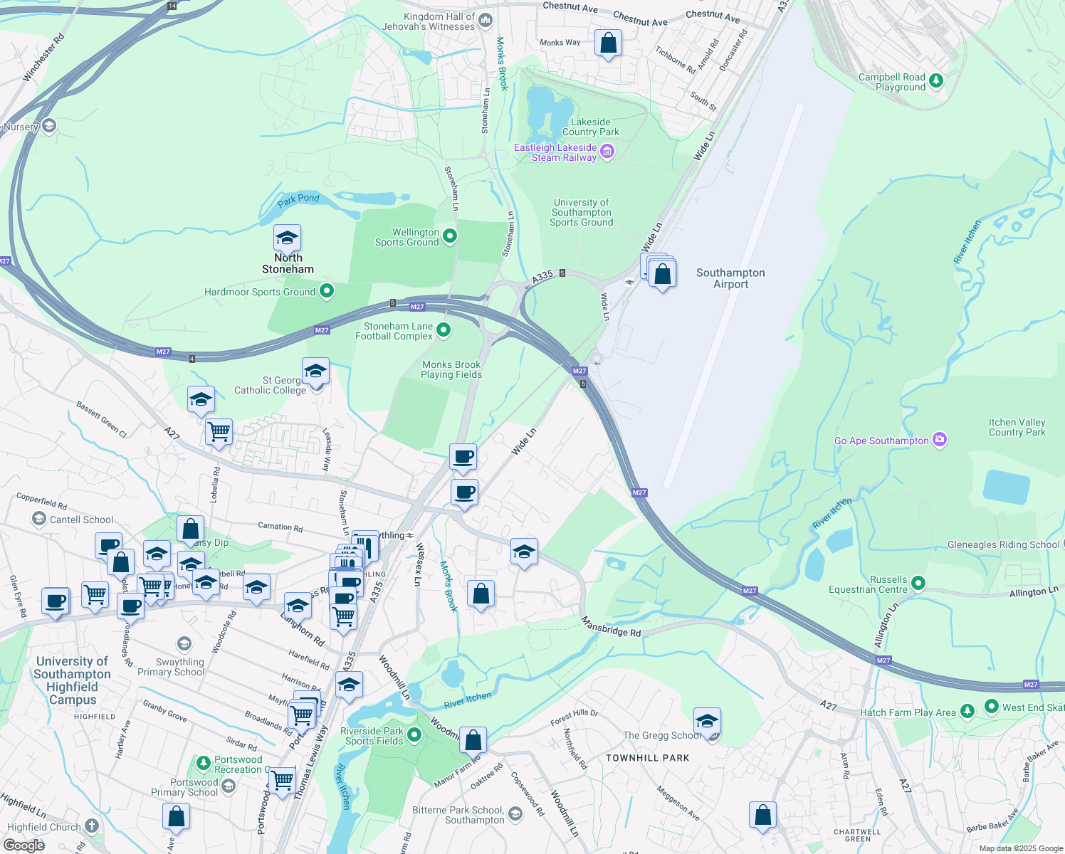 map of restaurants, bars, coffee shops, grocery stores, and more near in Southampton