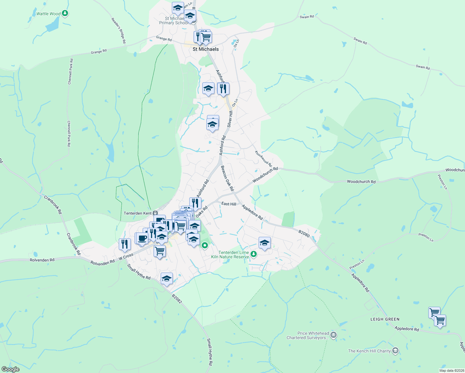 map of restaurants, bars, coffee shops, grocery stores, and more near in Kent