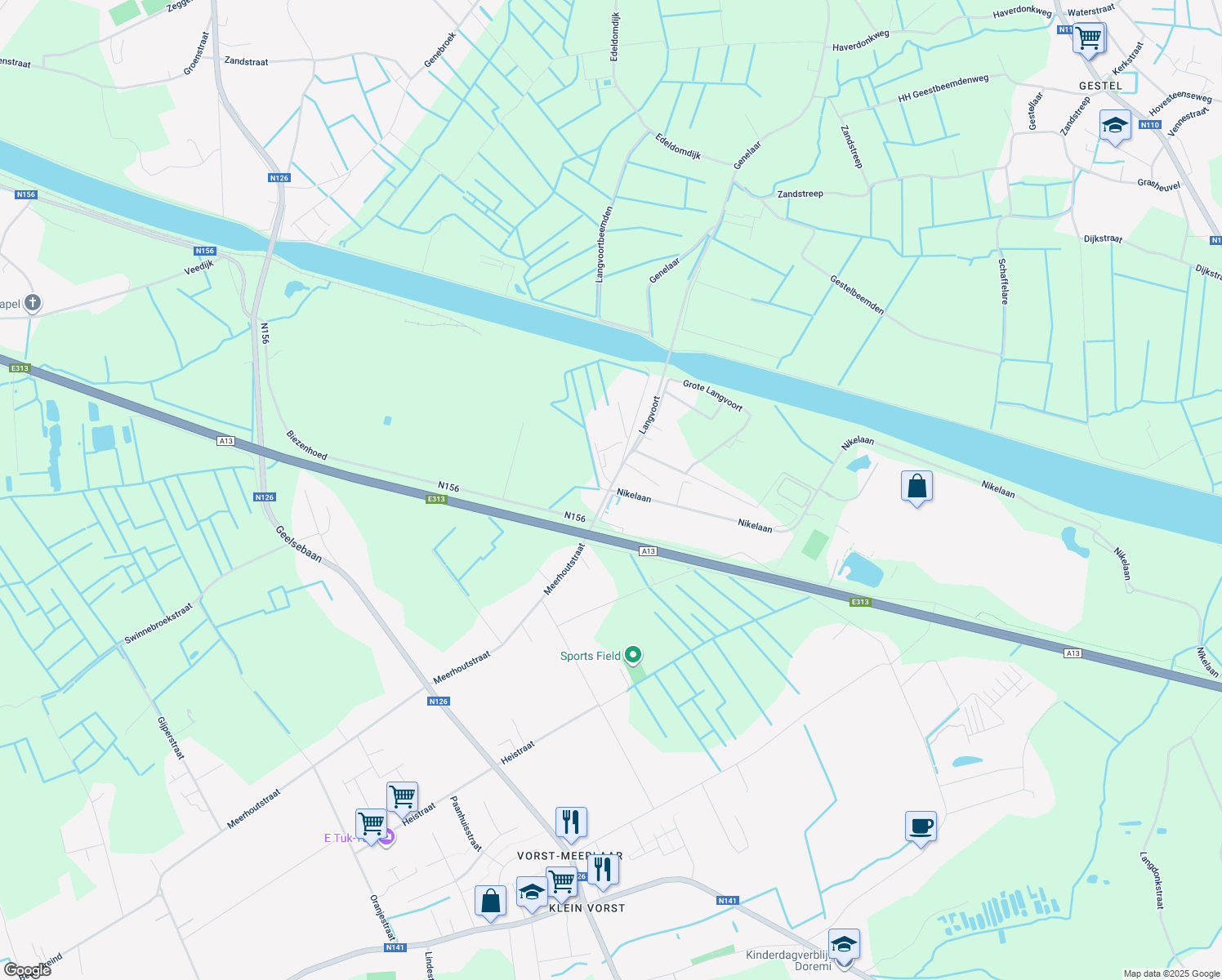 map of restaurants, bars, coffee shops, grocery stores, and more near 1 Nikelaan in Laakdal