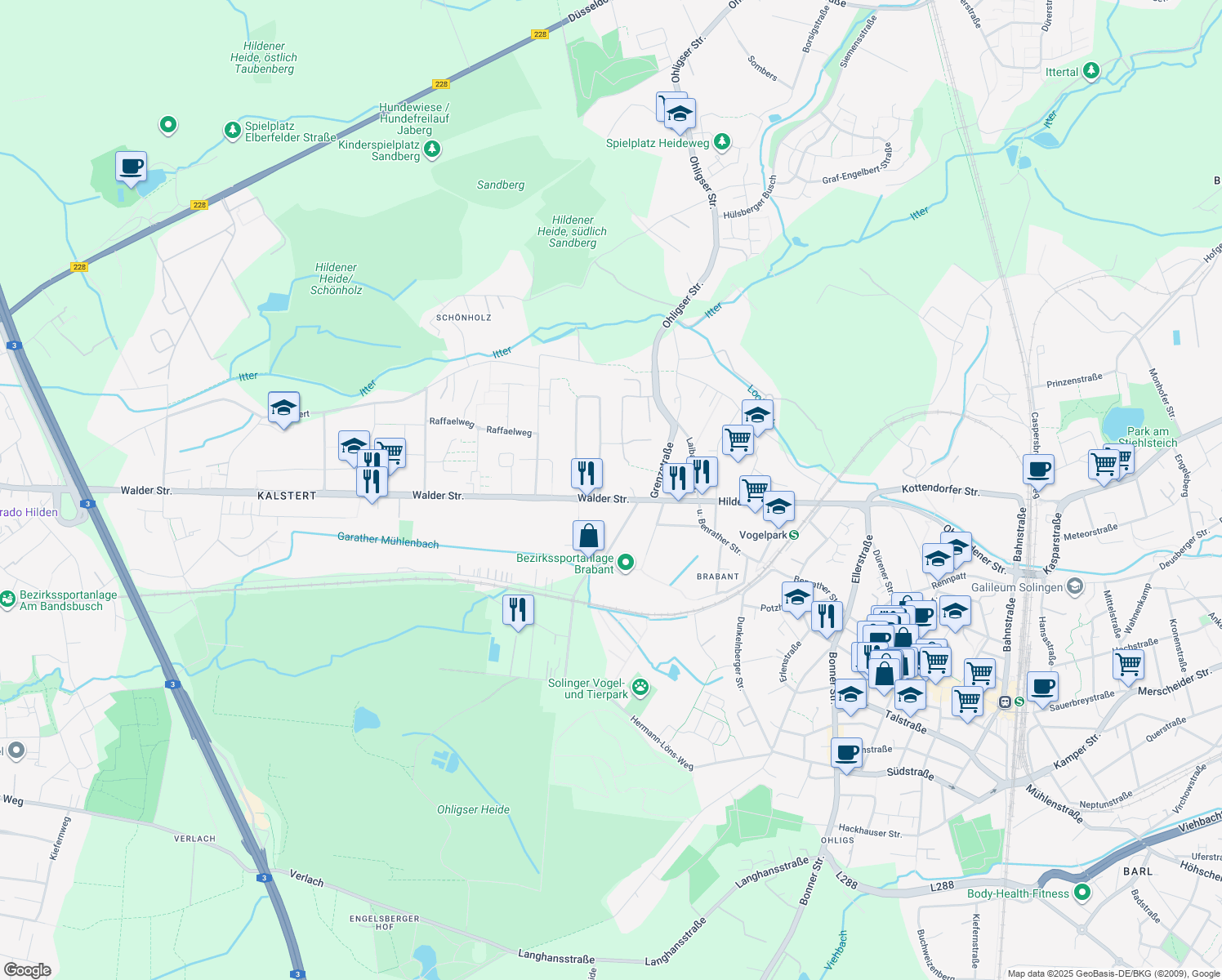 map of restaurants, bars, coffee shops, grocery stores, and more near 2 Max-Volmer-Straße in Hilden