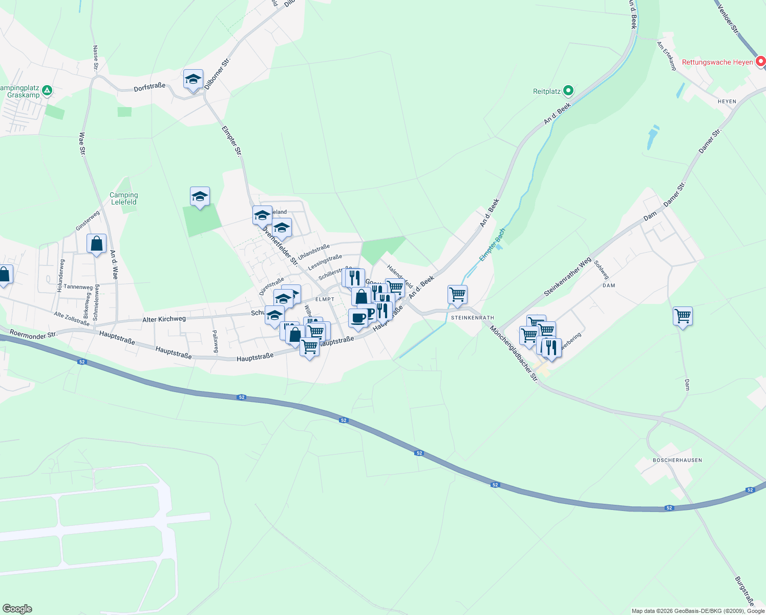 map of restaurants, bars, coffee shops, grocery stores, and more near 14 Adam-Houx-Straße in Niederkrüchten