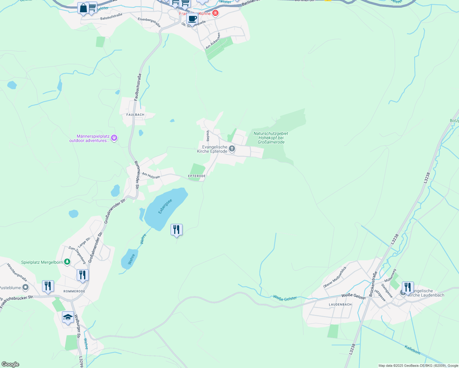 map of restaurants, bars, coffee shops, grocery stores, and more near in Großalmerode