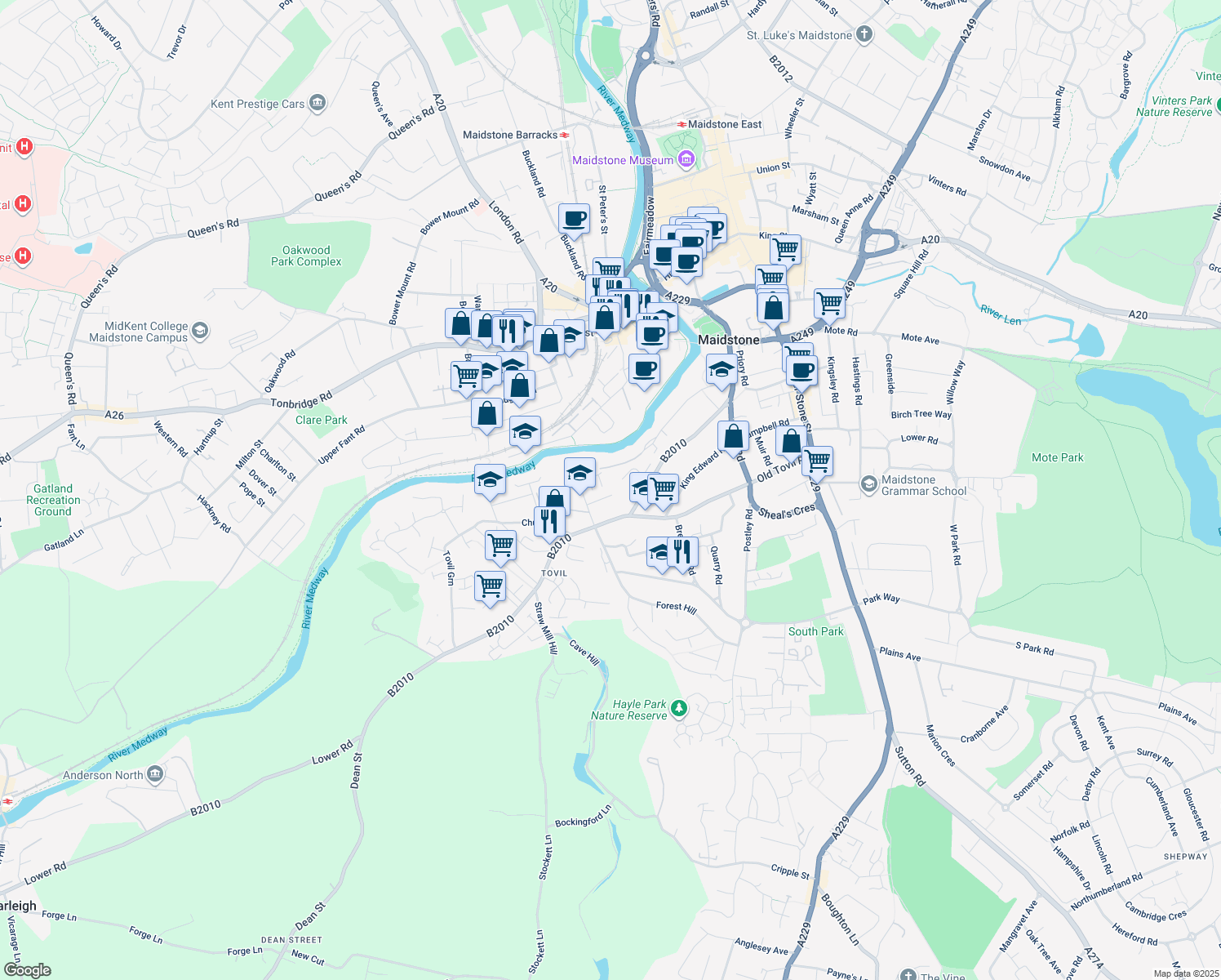 map of restaurants, bars, coffee shops, grocery stores, and more near in Kent