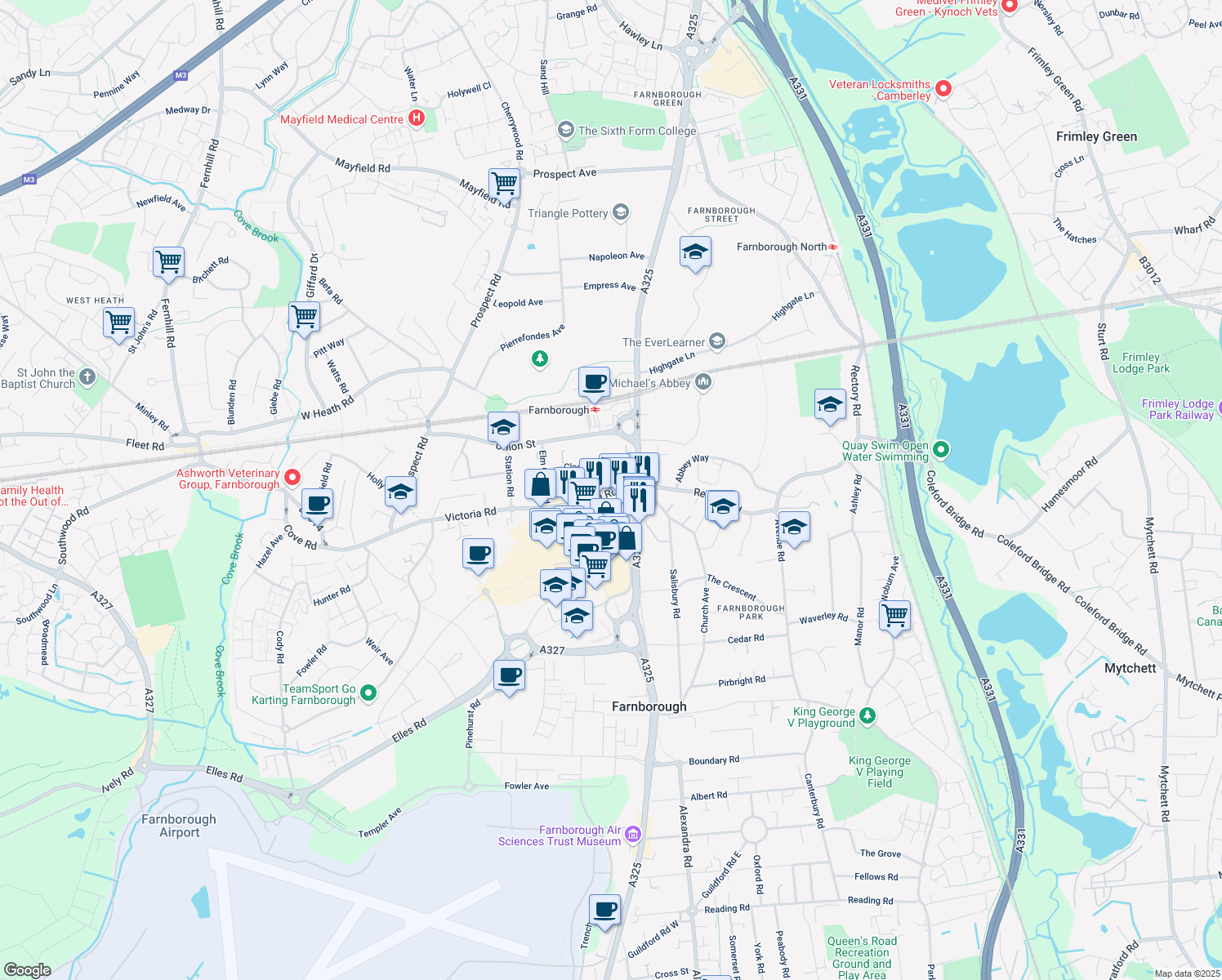 map of restaurants, bars, coffee shops, grocery stores, and more near Boundary Road in Hampshire