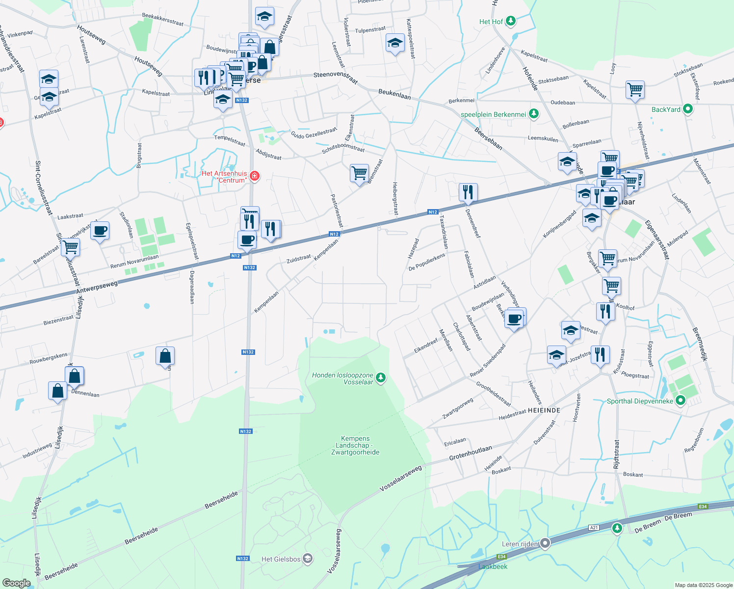 map of restaurants, bars, coffee shops, grocery stores, and more near 30 Turnhoutseweg in Beerse