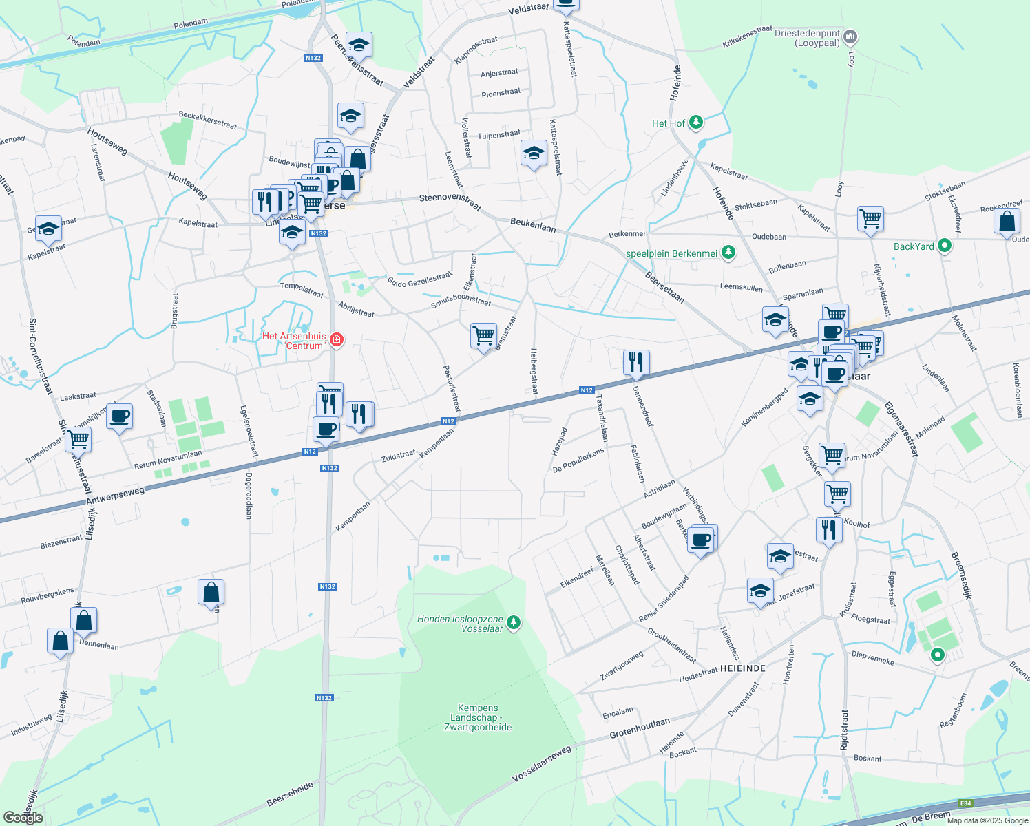 map of restaurants, bars, coffee shops, grocery stores, and more near 30 Turnhoutseweg in Beerse
