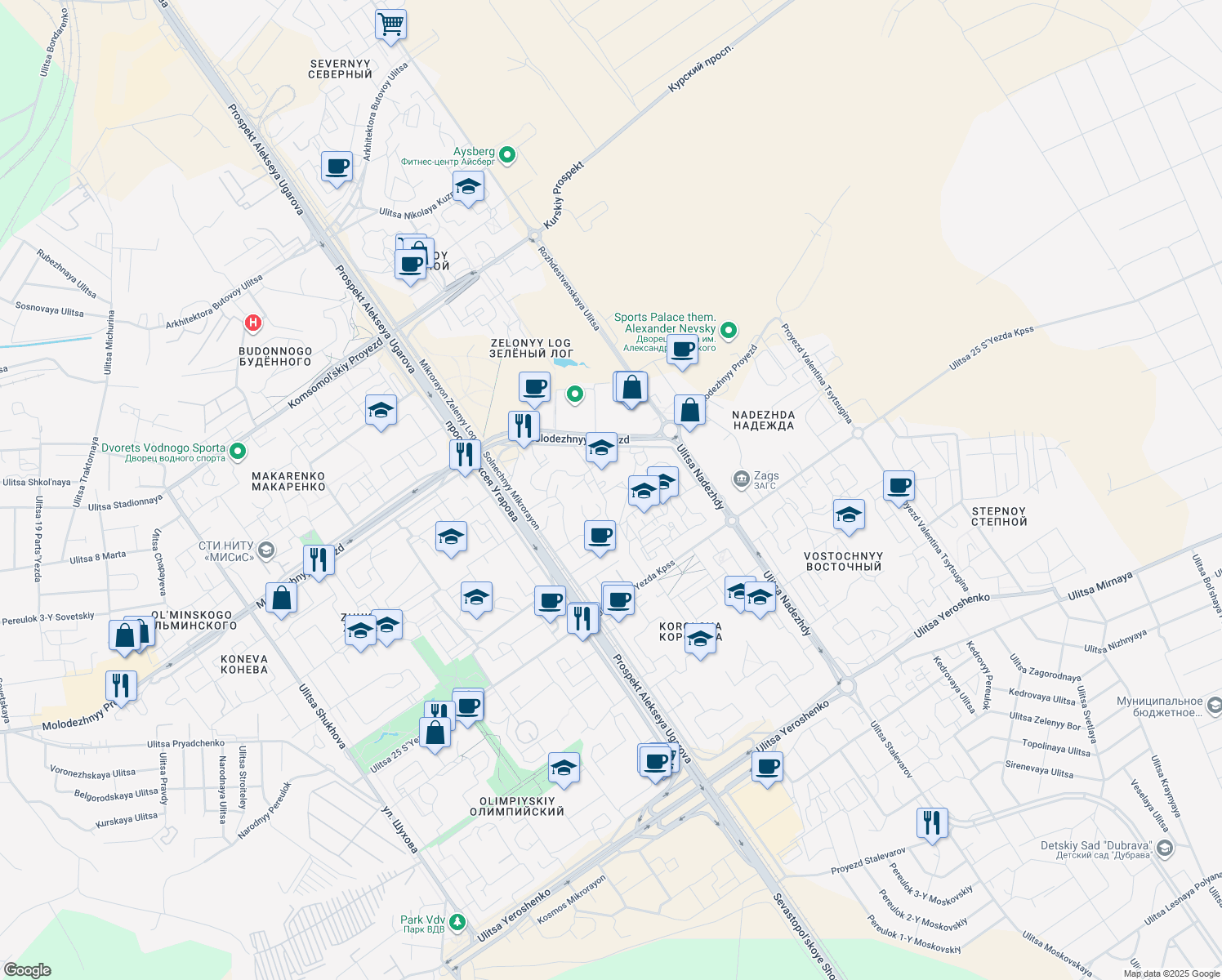 map of restaurants, bars, coffee shops, grocery stores, and more near in Stary Oskol