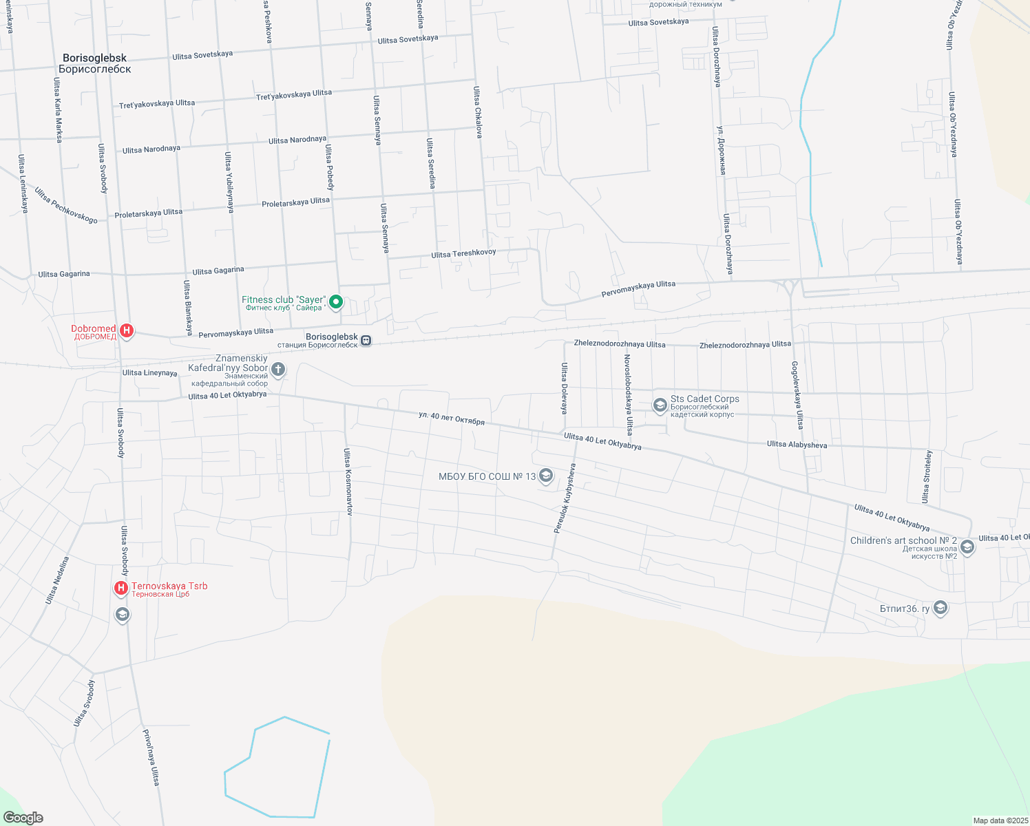map of restaurants, bars, coffee shops, grocery stores, and more near in Borisoglebsk