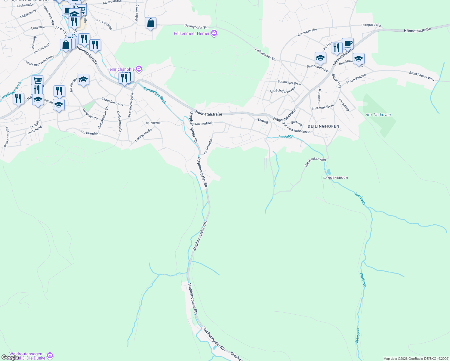 map of restaurants, bars, coffee shops, grocery stores, and more near in Hemer