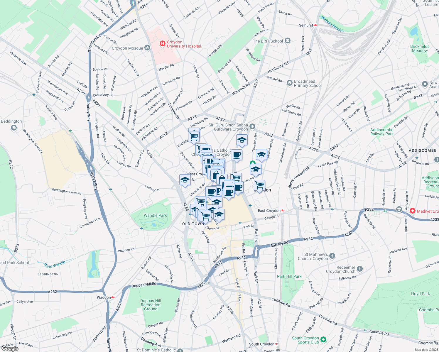 map of restaurants, bars, coffee shops, grocery stores, and more near 10 Station Road in Greater London