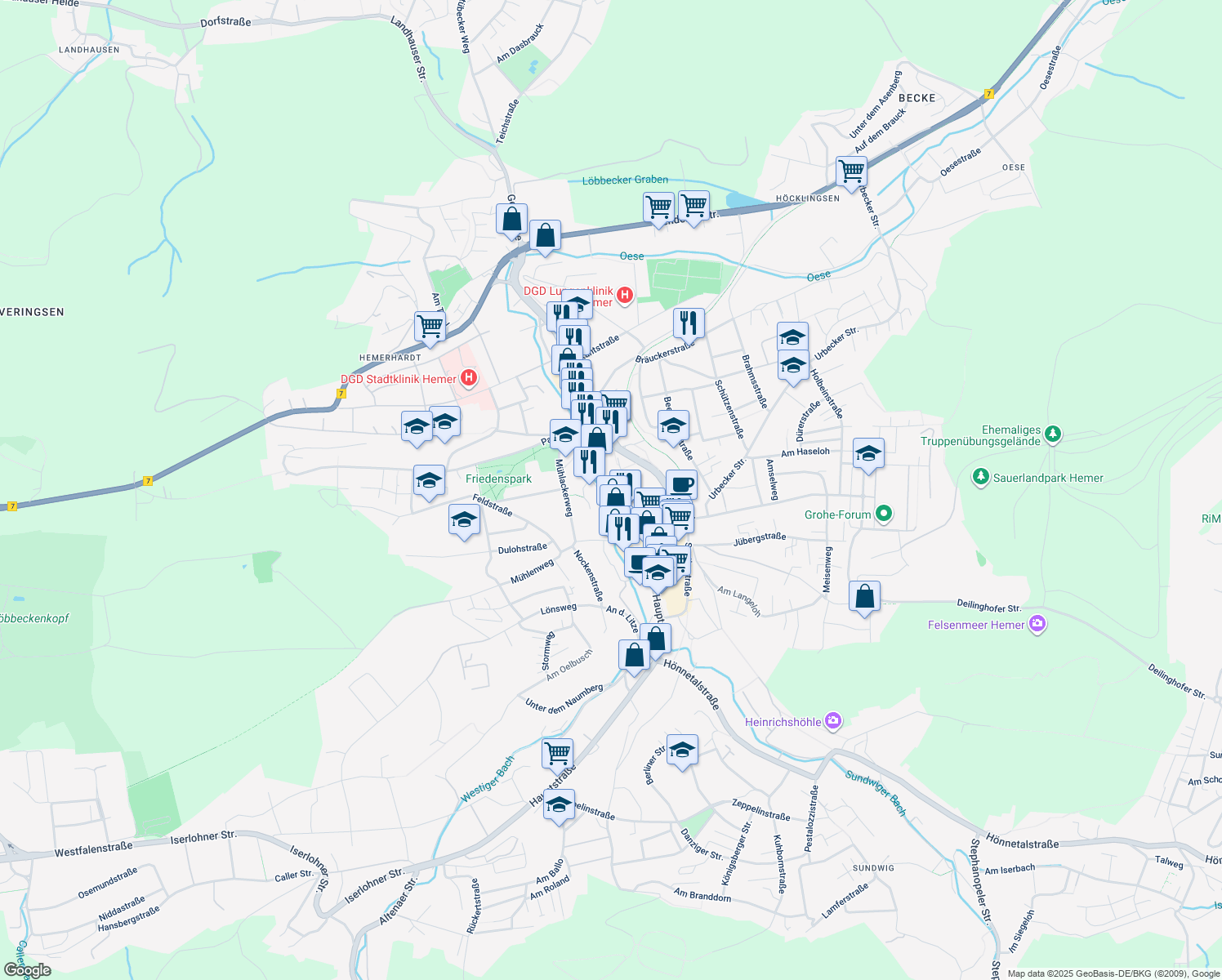map of restaurants, bars, coffee shops, grocery stores, and more near 26 Poststraße in Hemer