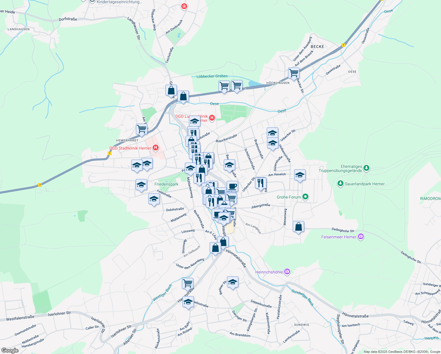 map of restaurants, bars, coffee shops, grocery stores, and more near 17 Bahnhofstraße in Hemer
