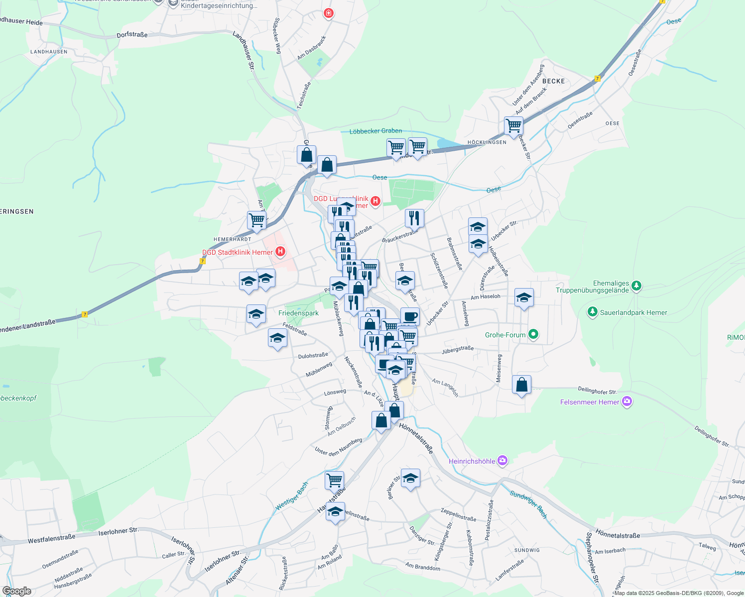 map of restaurants, bars, coffee shops, grocery stores, and more near 17 Bahnhofstraße in Hemer