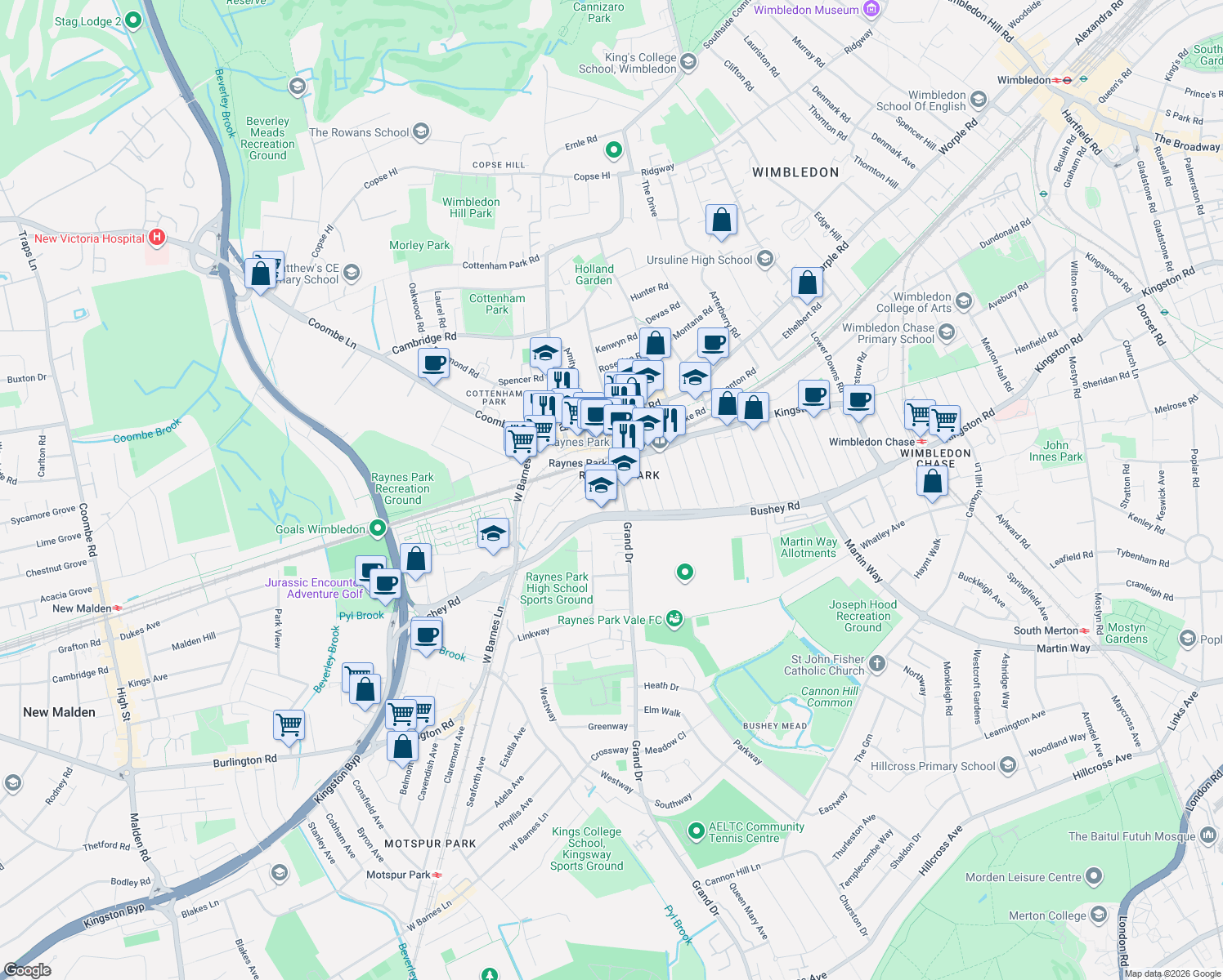 map of restaurants, bars, coffee shops, grocery stores, and more near 1 Firstway in Greater London