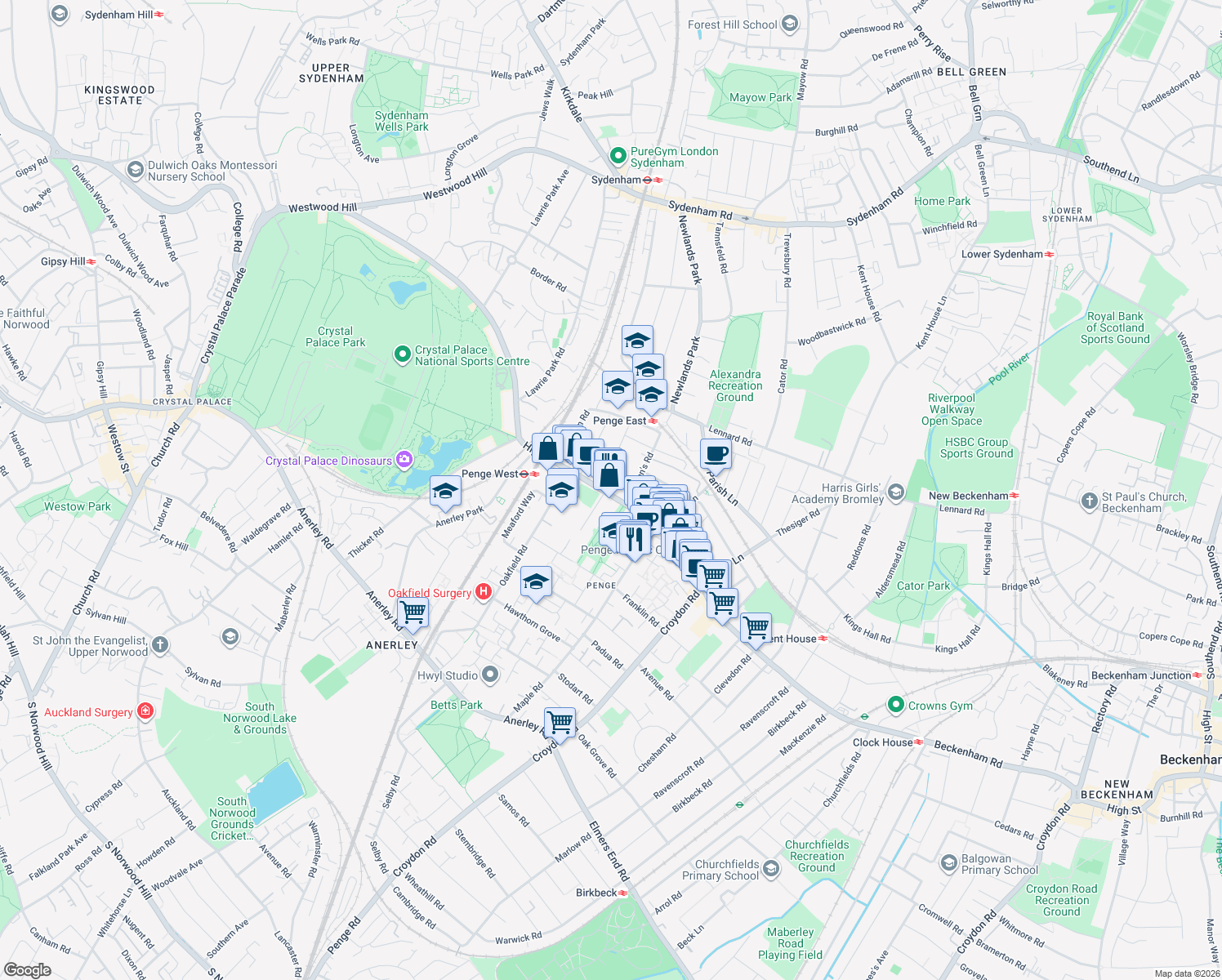 map of restaurants, bars, coffee shops, grocery stores, and more near 75 High Street in Greater London