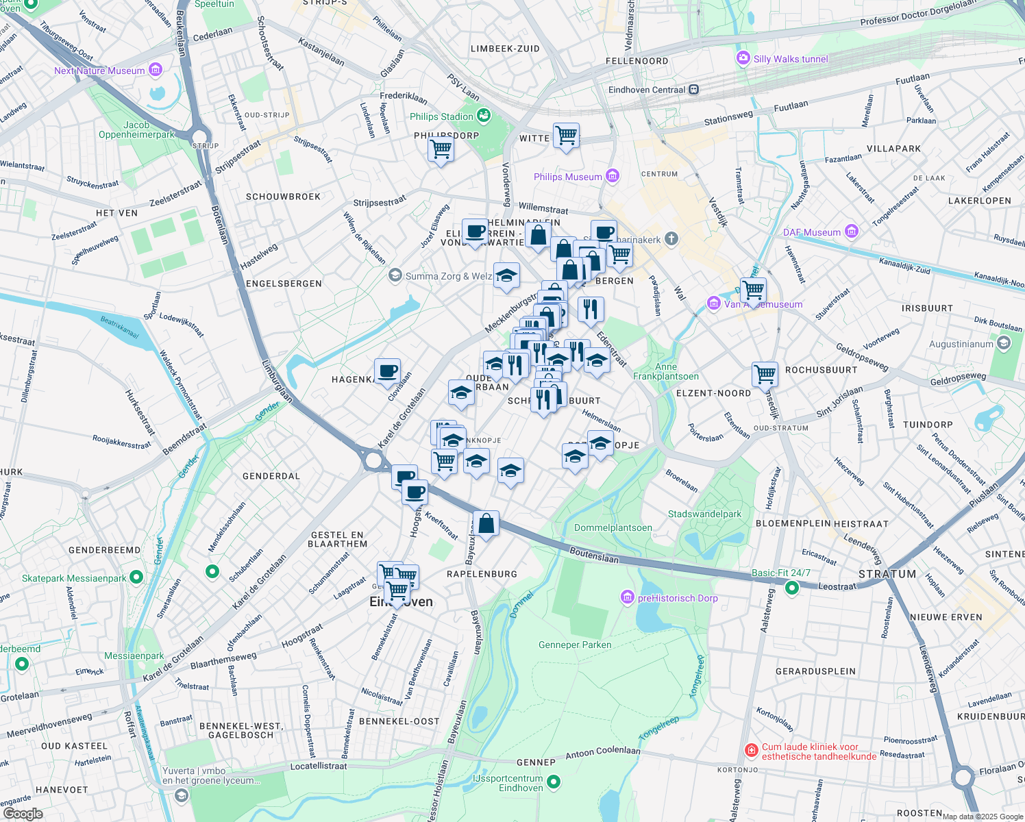 map of restaurants, bars, coffee shops, grocery stores, and more near 1D Hallenweg in Eindhoven