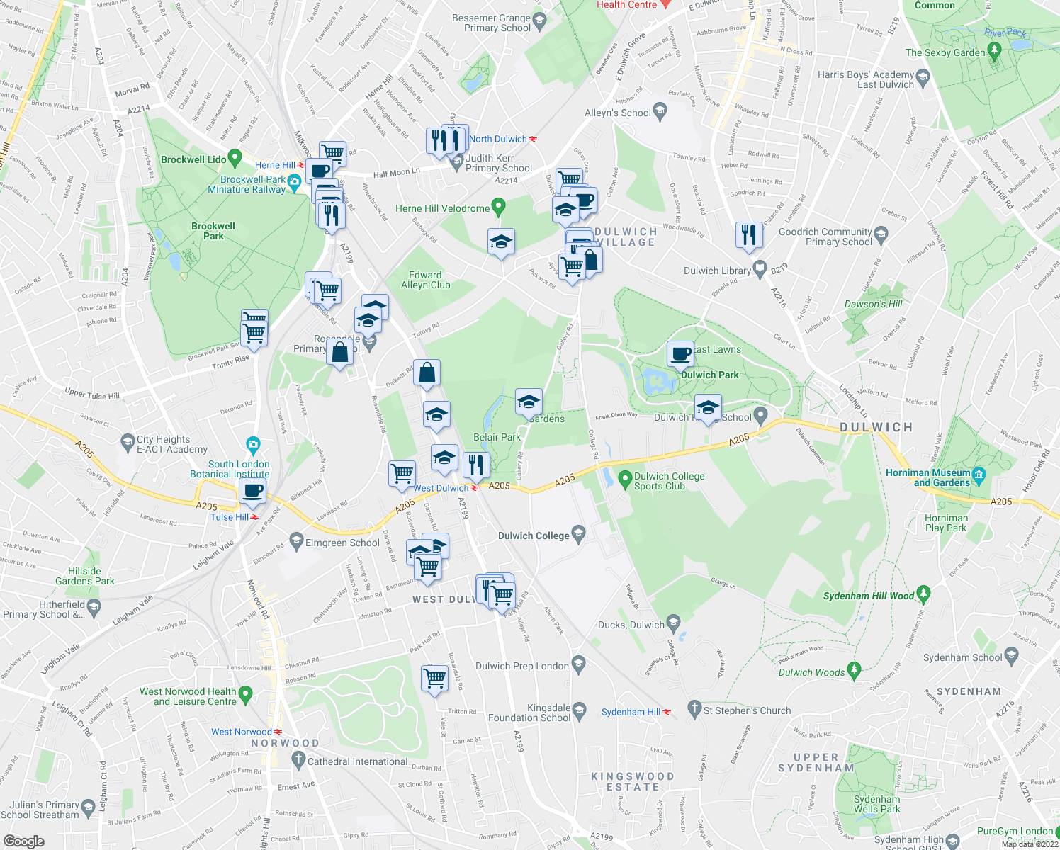 map of restaurants, bars, coffee shops, grocery stores, and more near in London