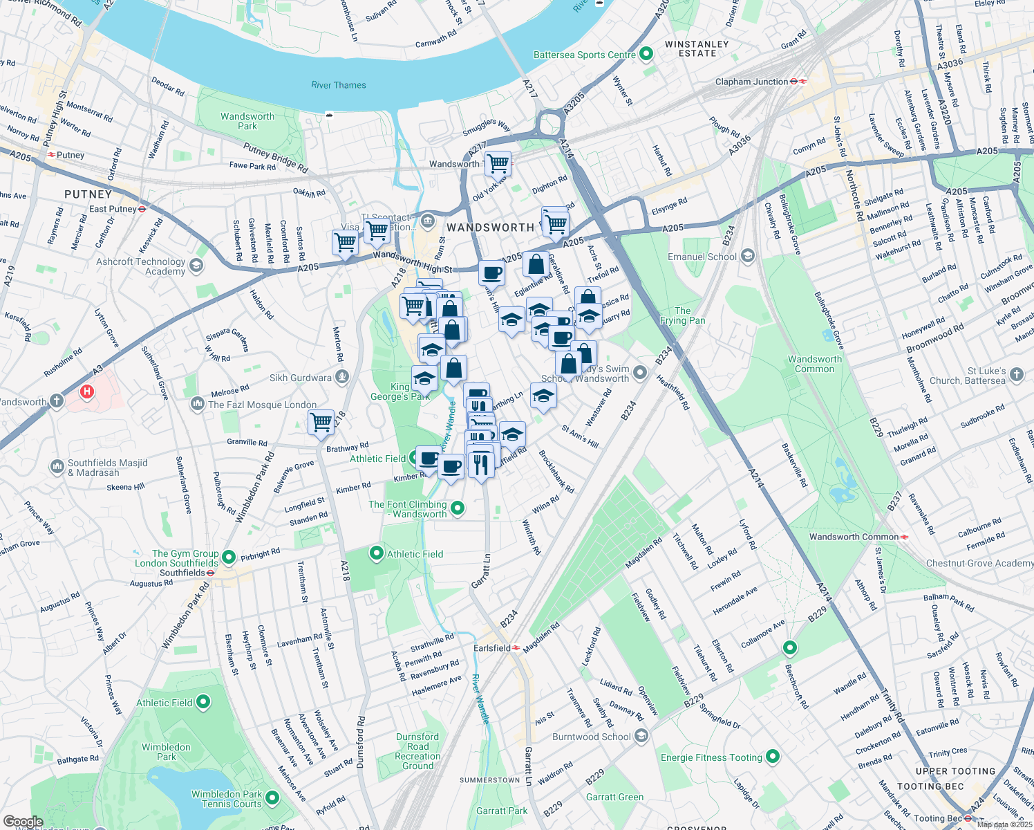 map of restaurants, bars, coffee shops, grocery stores, and more near in Greater London