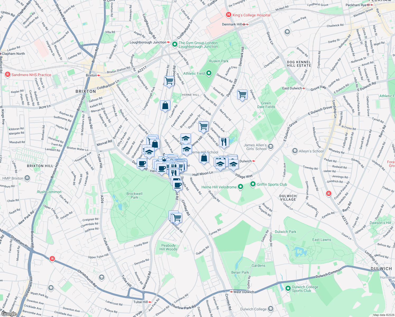 map of restaurants, bars, coffee shops, grocery stores, and more near in London