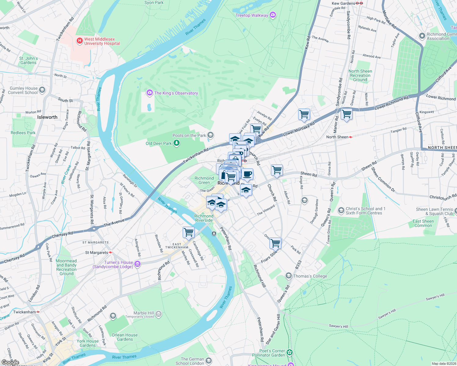 map of restaurants, bars, coffee shops, grocery stores, and more near in Richmond