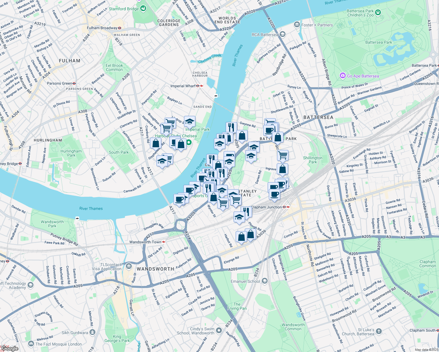 map of restaurants, bars, coffee shops, grocery stores, and more near in London