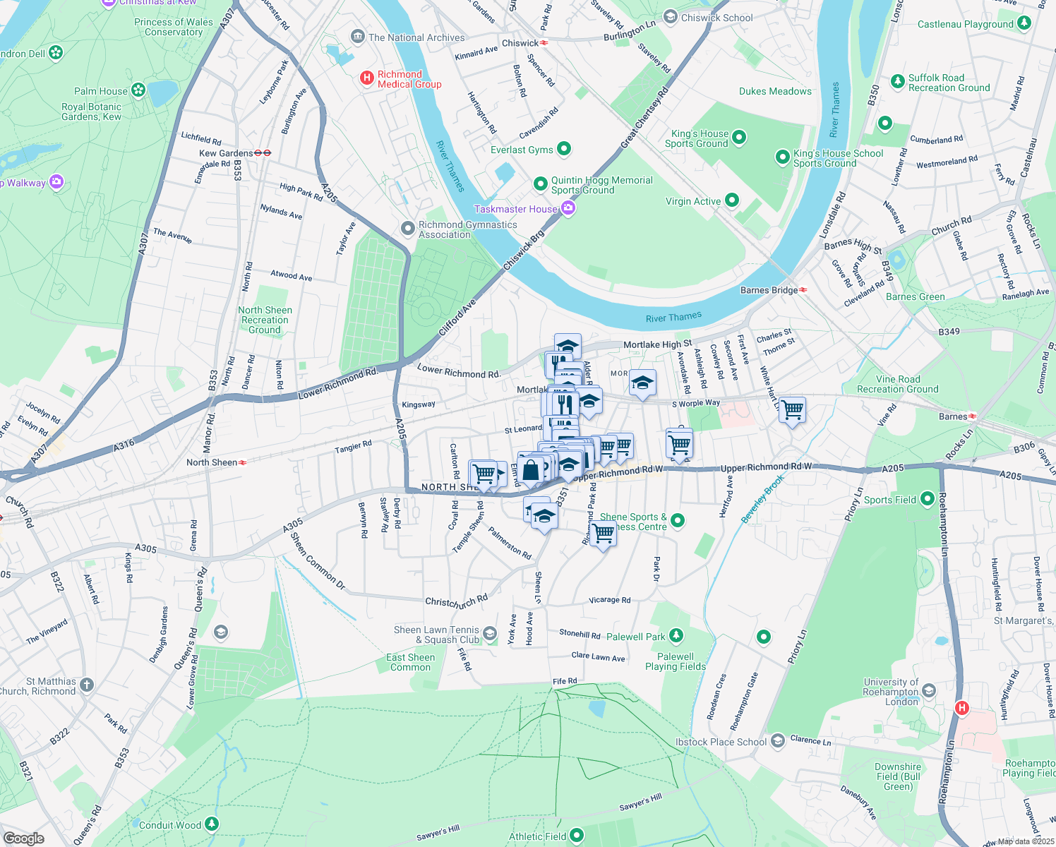 map of restaurants, bars, coffee shops, grocery stores, and more near 52 Saint Leonards Road in Greater London