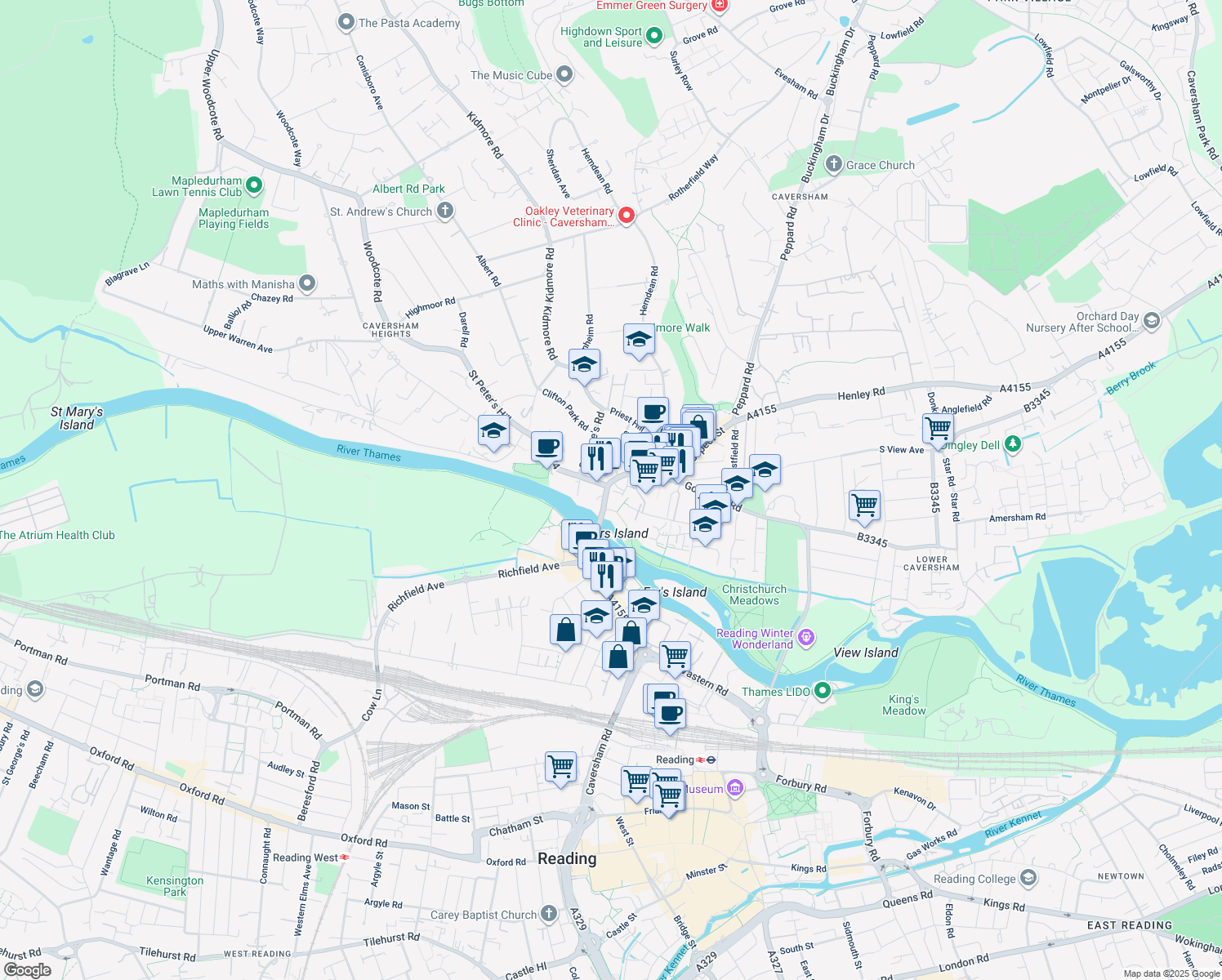 map of restaurants, bars, coffee shops, grocery stores, and more near 13 Bridge Street in Berkshire