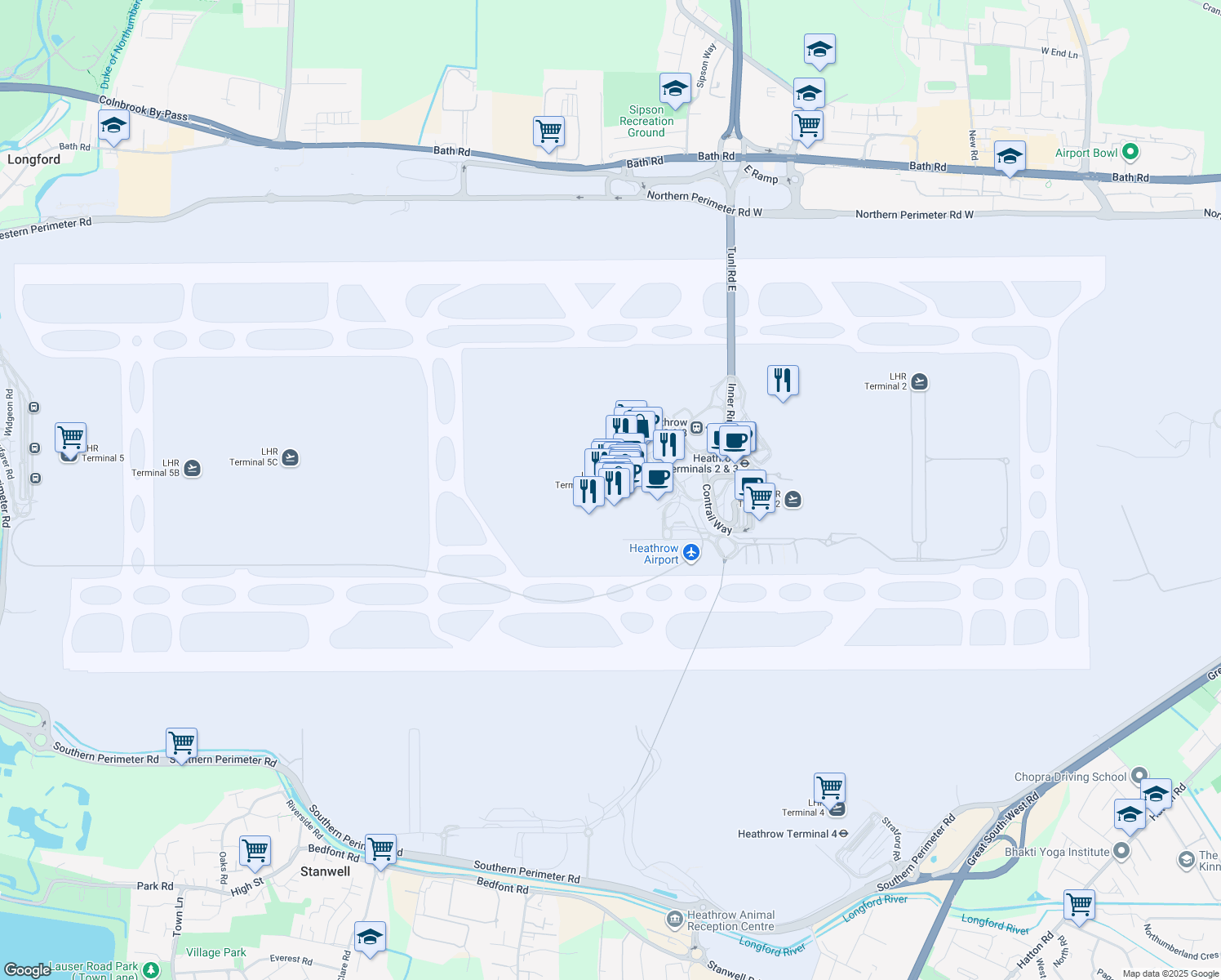 map of restaurants, bars, coffee shops, grocery stores, and more near Nelson Road in Longford