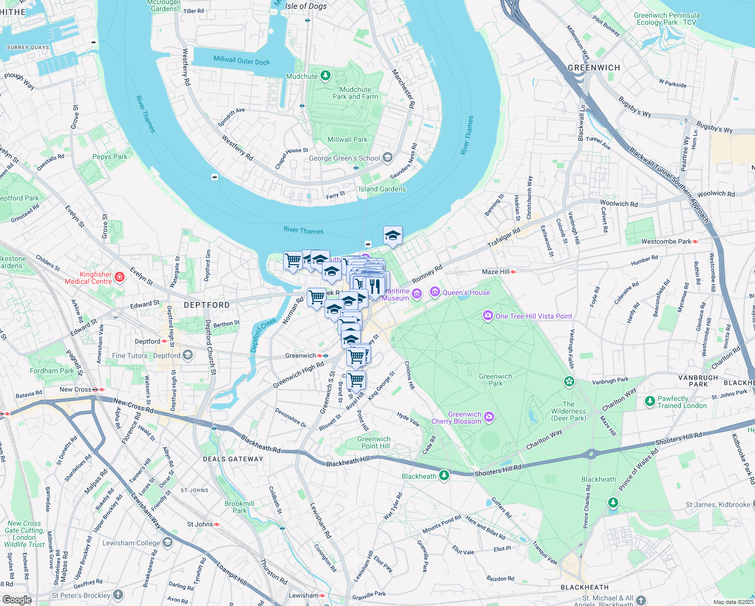 map of restaurants, bars, coffee shops, grocery stores, and more near  in Greater London