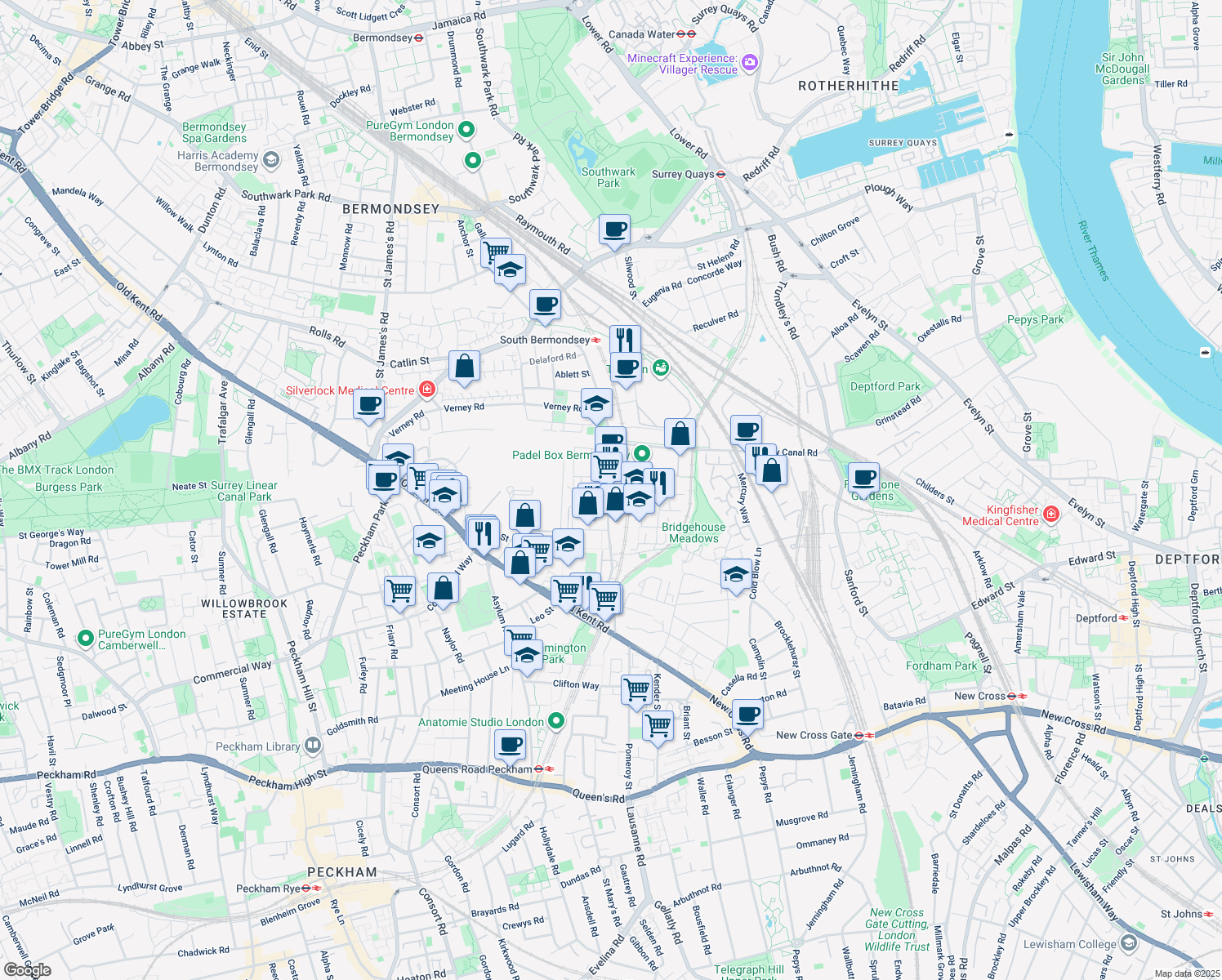 map of restaurants, bars, coffee shops, grocery stores, and more near in London