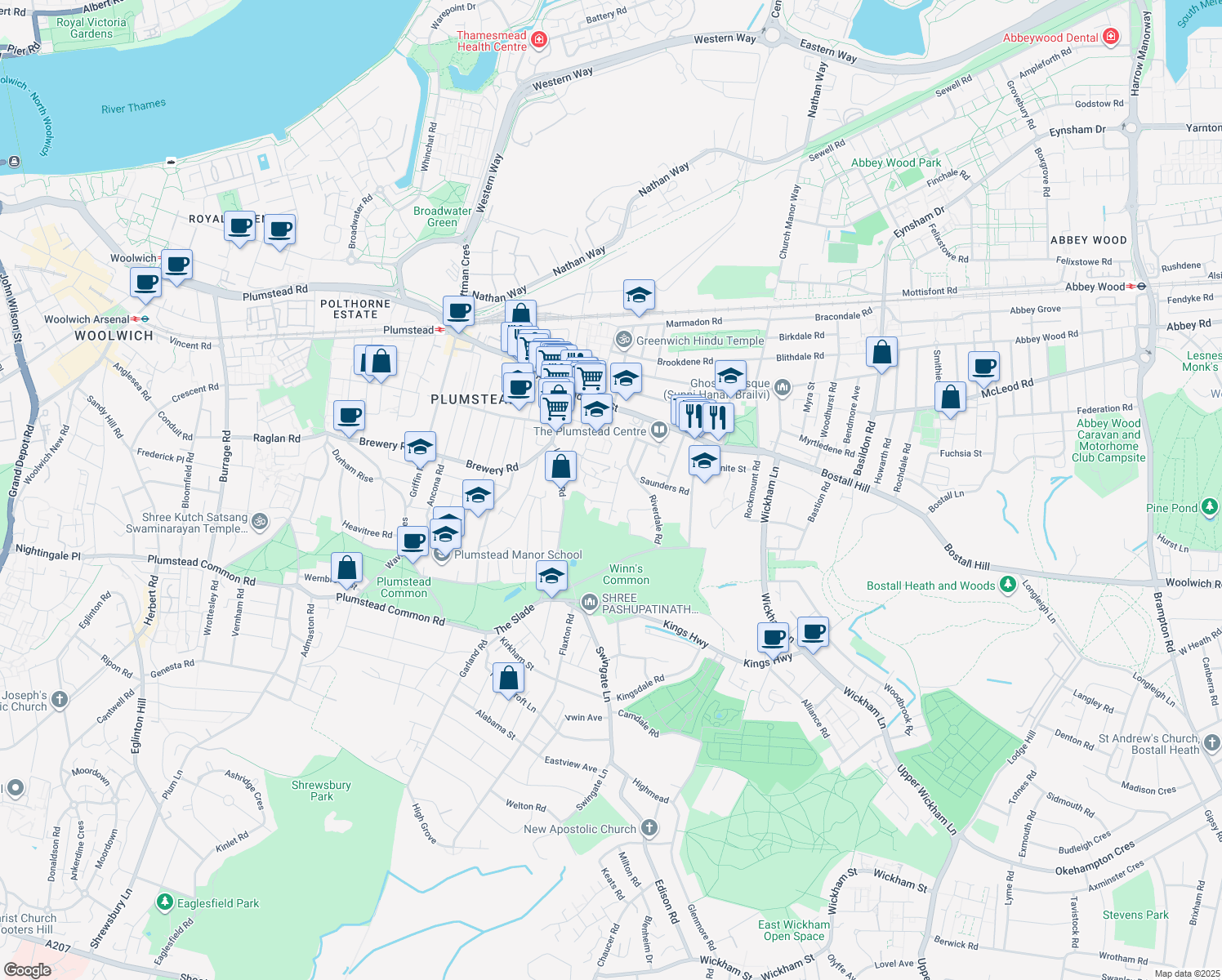 map of restaurants, bars, coffee shops, grocery stores, and more near Tynemouth Road in Greater London