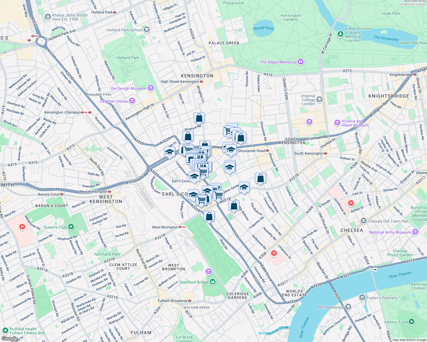map of restaurants, bars, coffee shops, grocery stores, and more near 16 Barkston Gardens in Greater London