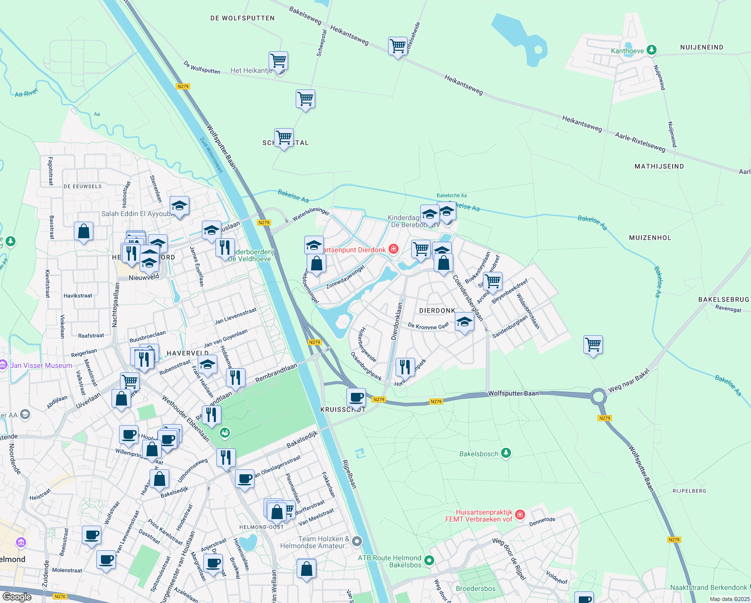map of restaurants, bars, coffee shops, grocery stores, and more near 72 Ockenburghpark in Helmond