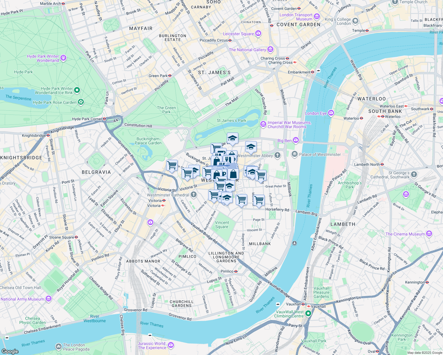 map of restaurants, bars, coffee shops, grocery stores, and more near 56 Palmer Street in Greater London