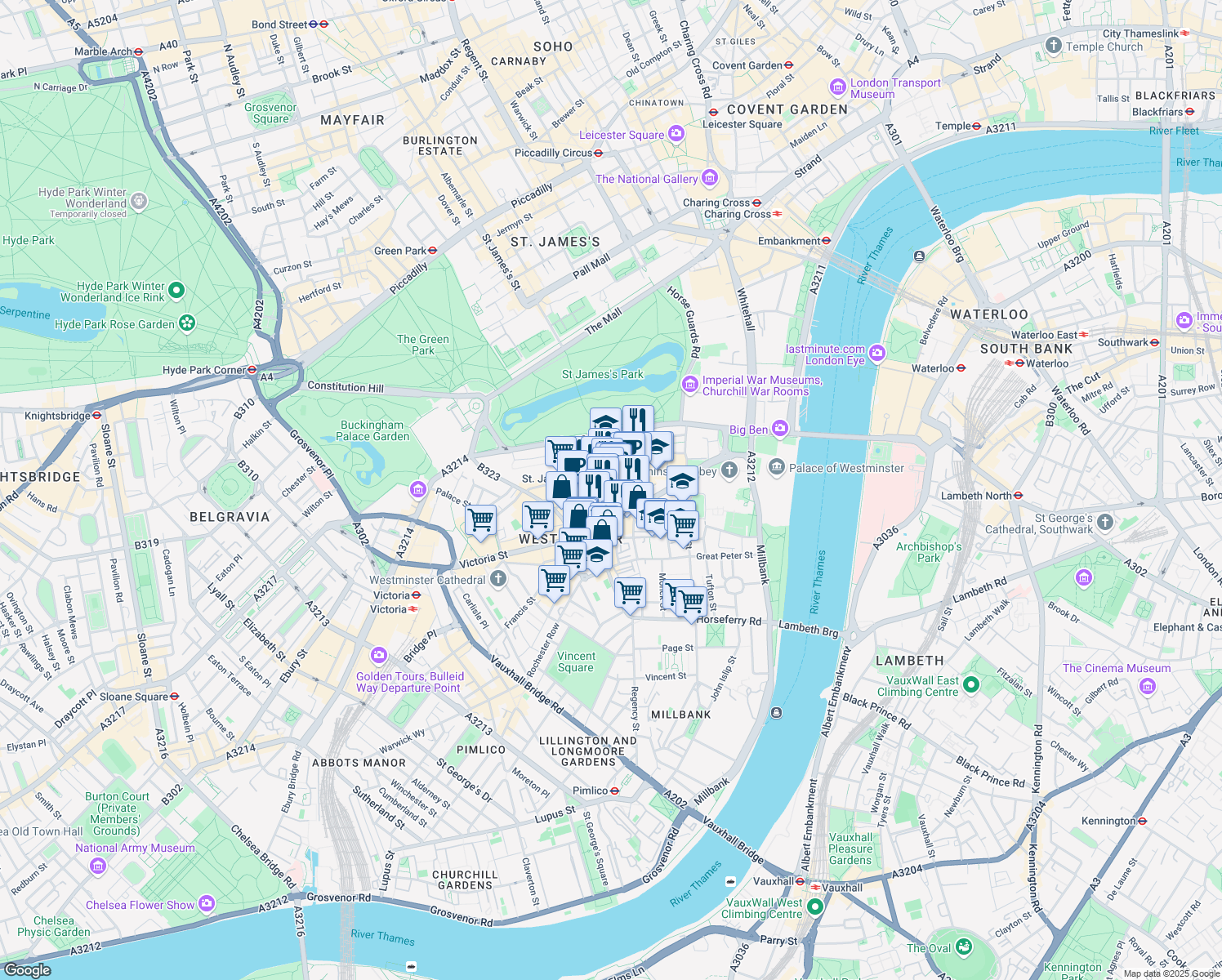 map of restaurants, bars, coffee shops, grocery stores, and more near in Greater London