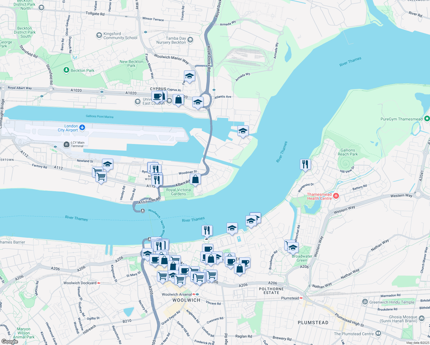 map of restaurants, bars, coffee shops, grocery stores, and more near in London