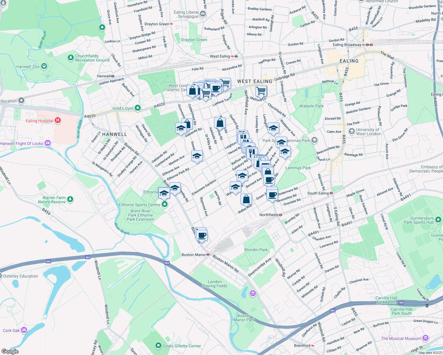 map of restaurants, bars, coffee shops, grocery stores, and more near 107 Salisbury Road in Greater London