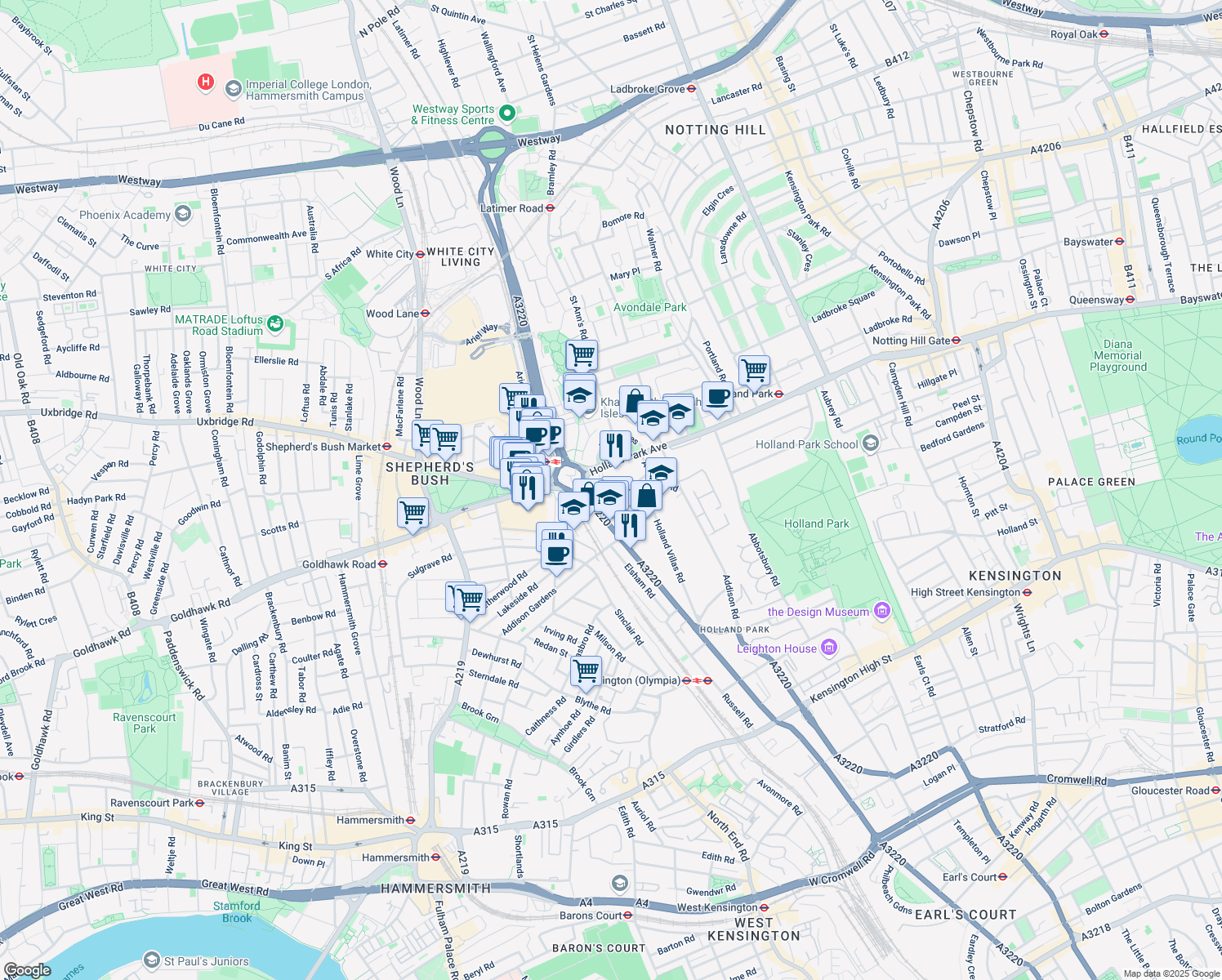 map of restaurants, bars, coffee shops, grocery stores, and more near 4 Lorne Gardens in Greater London