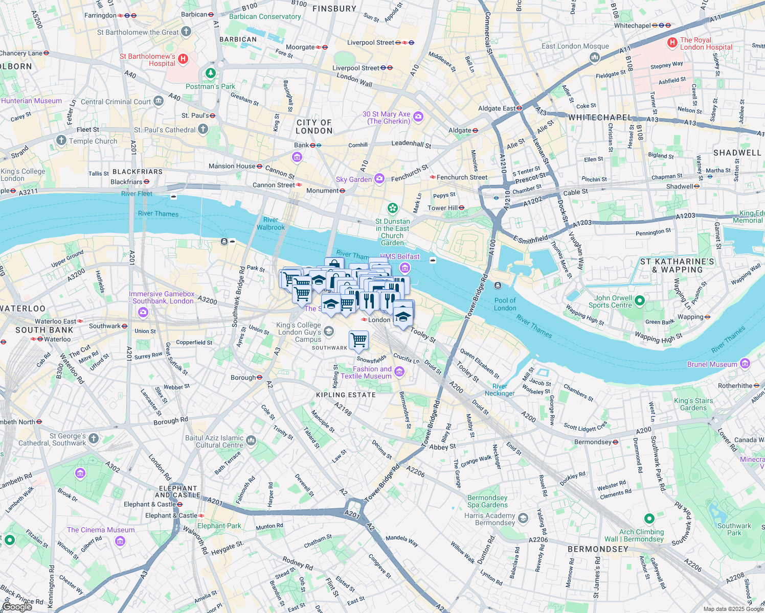 map of restaurants, bars, coffee shops, grocery stores, and more near  in Greater London